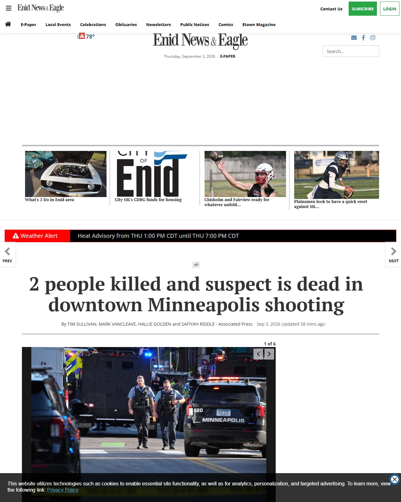 enidnews.com as published: At least 1 person was killed, 6 injured in downtown Minneapolis shooting, hospital officials say