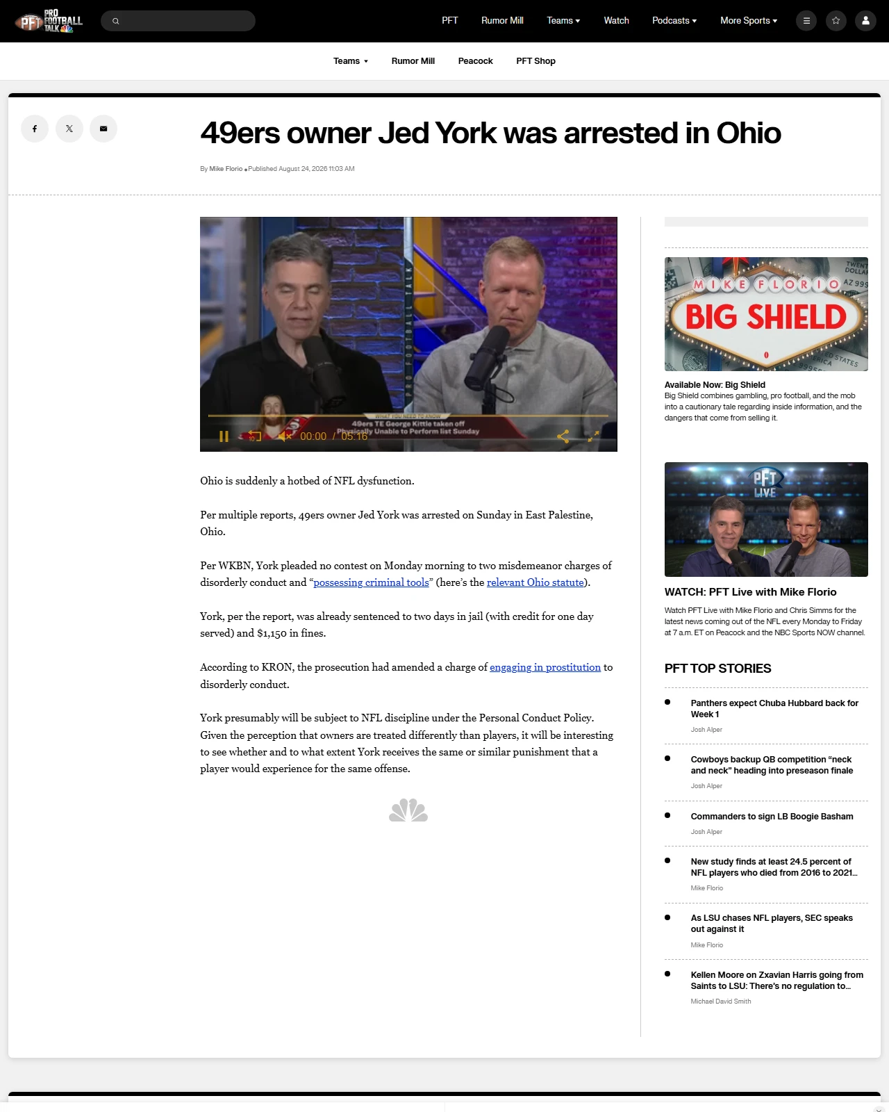 nbcsports.com as published: 49ers owner Jed York was arrested in Ohio