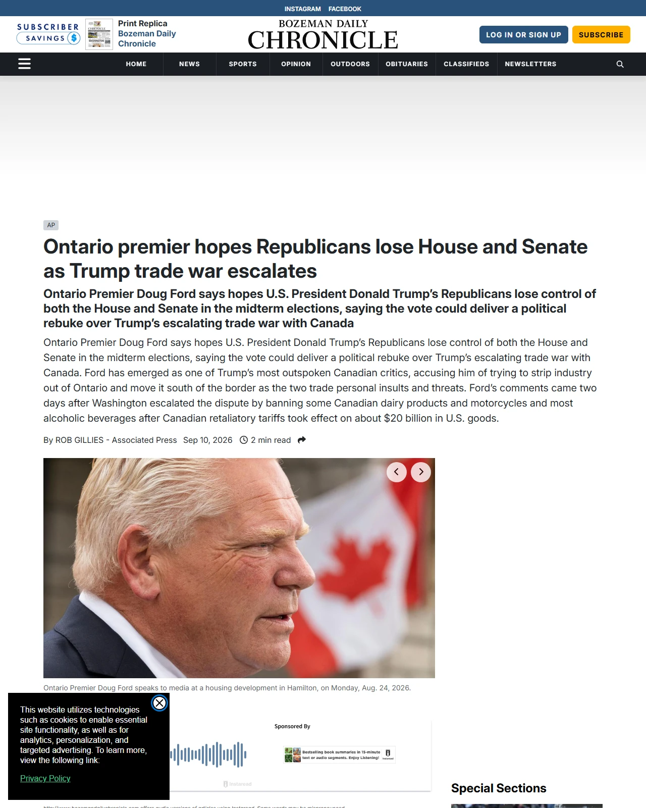 bozemandailychronicle.com as published: Ontario premier hopes Republicans lose House and Senate as Trump trade war escalates