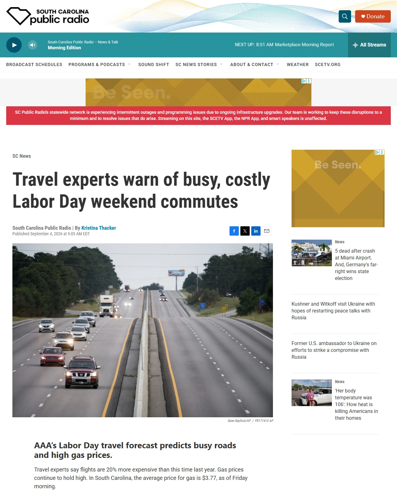 southcarolinapublicradio.org as published: Travel experts warn of busy, costly Labor Day weekend commutes