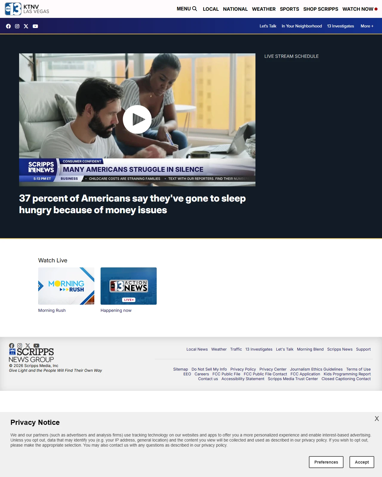 ktnv.com as published: 37 percent of Americans say they've gone to sleep hungry because of money issues