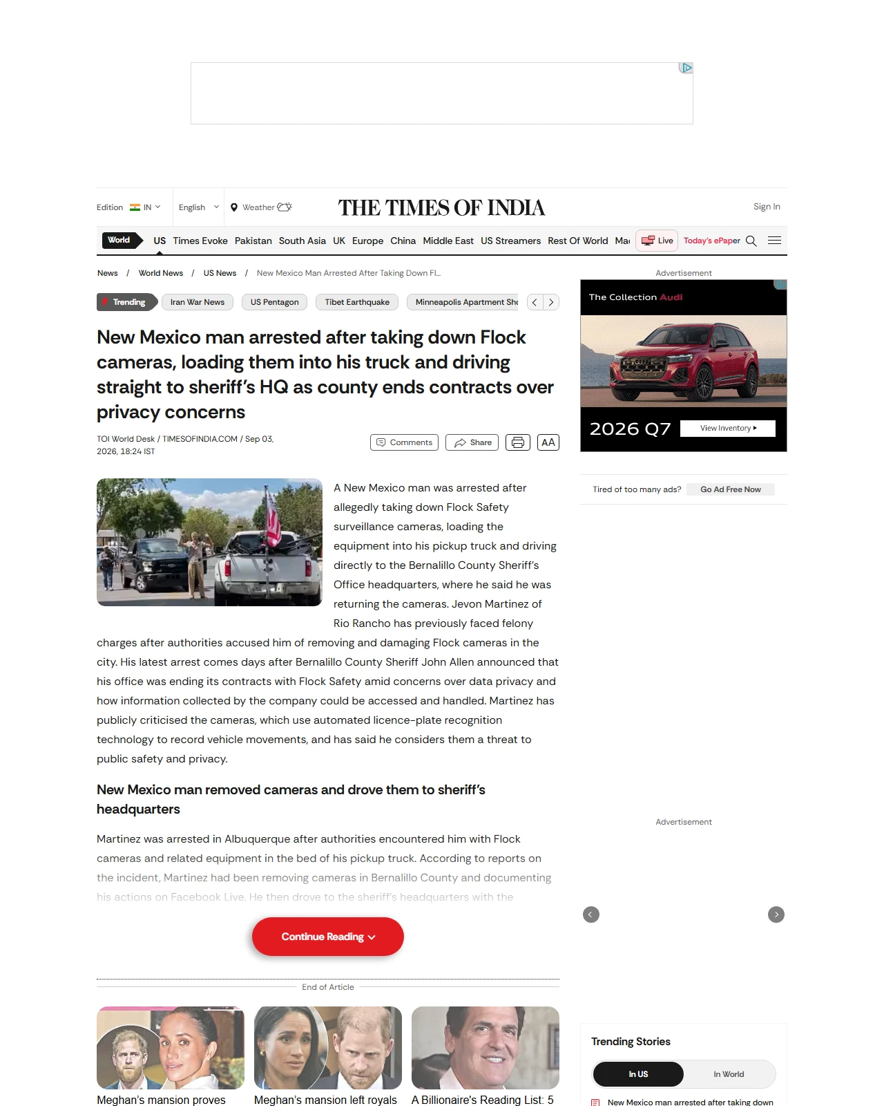 timesofindia.indiatimes.com as published: New Mexico man arrested after taking down Flock cameras, loading them into his truck and driving straight