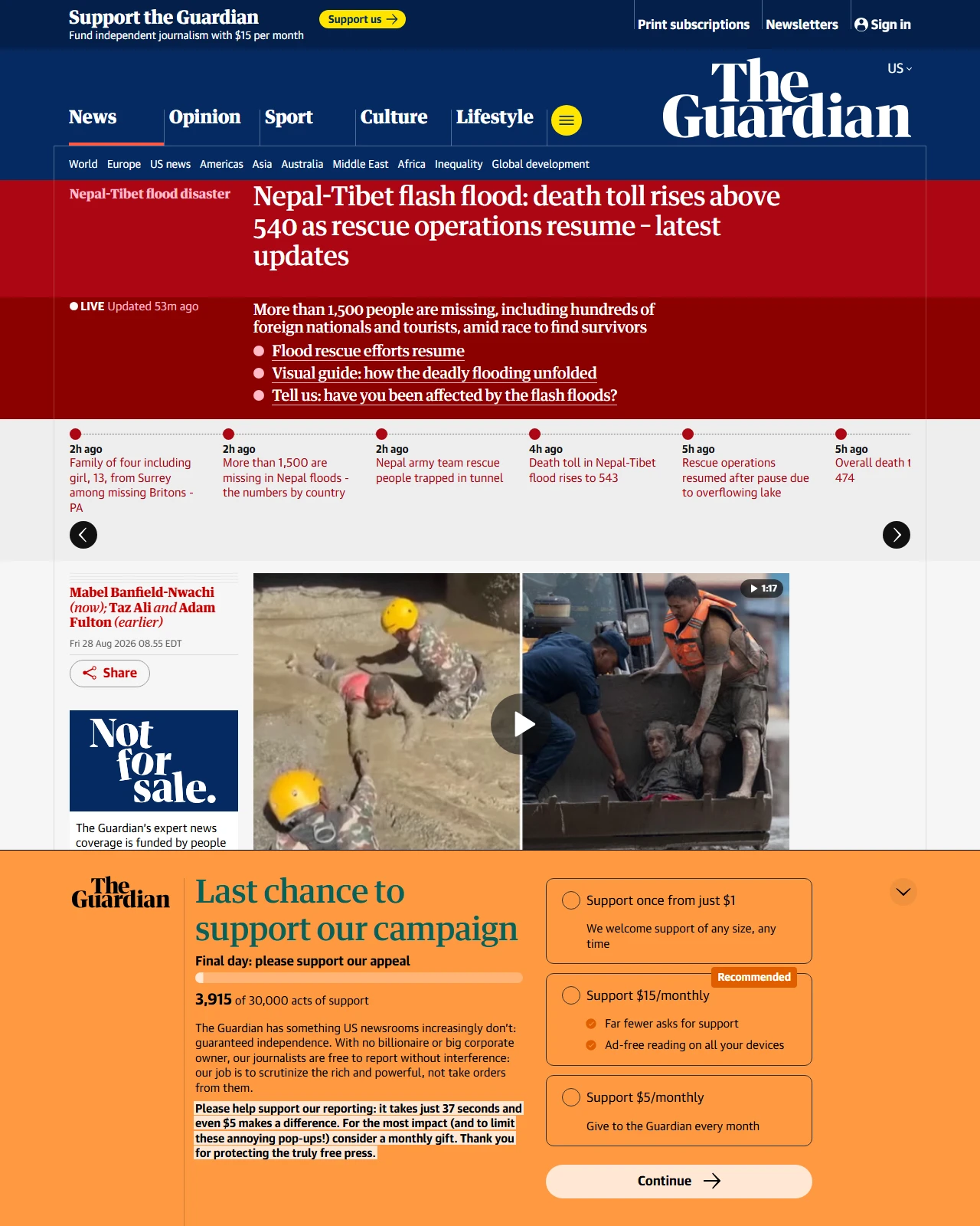 theguardian.com as published: Nepal-Tibet flash flood: death toll rises above 540 as rescue operations resume – latest updates