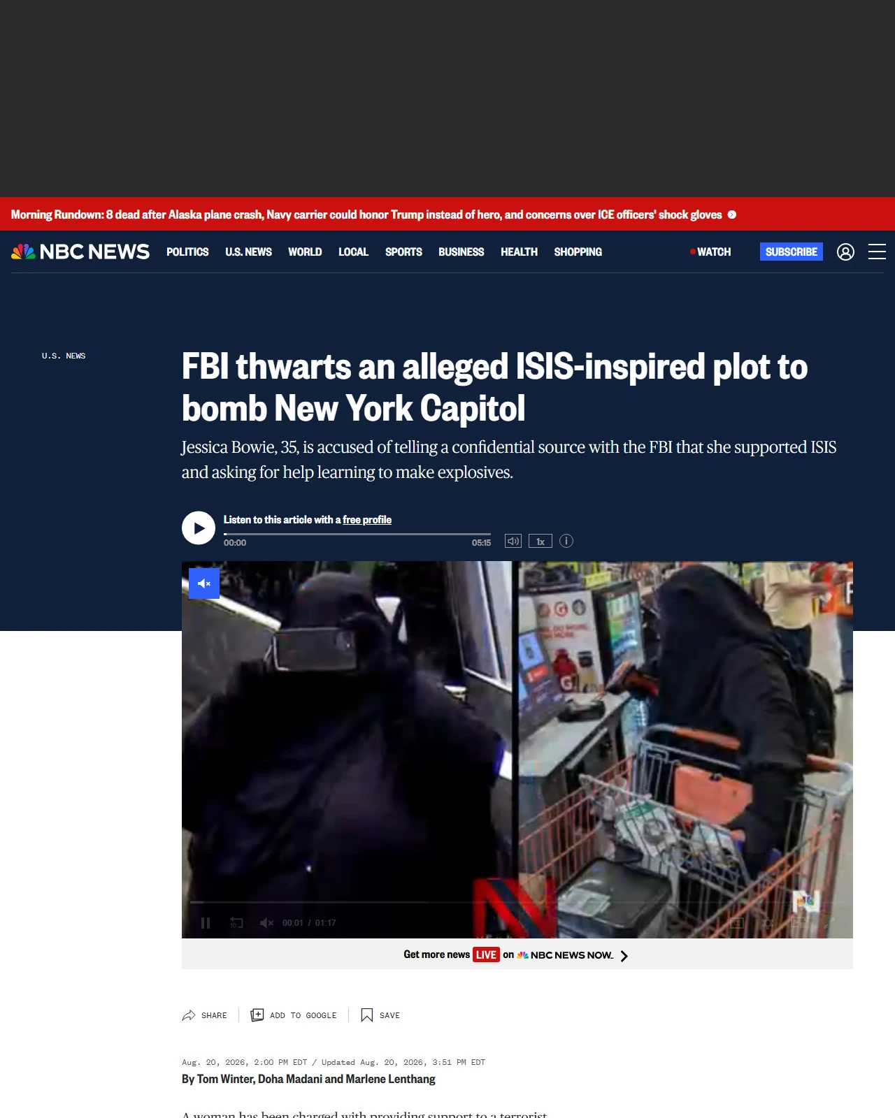 nbcnews.com as published: FBI thwarts an alleged ISIS-inspired plot to bomb New York Capitol