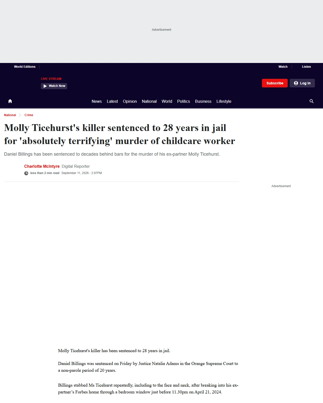 news24.com.au as published: Molly Ticehurst killer sentenced for ‘absolutely terrifying’ murder