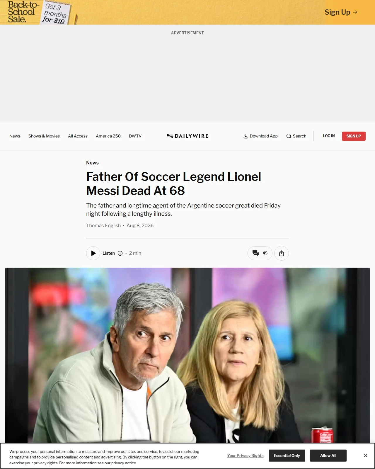 dailywire.com as published: Father Of Soccer Legend Lionel Messi Dead At 68