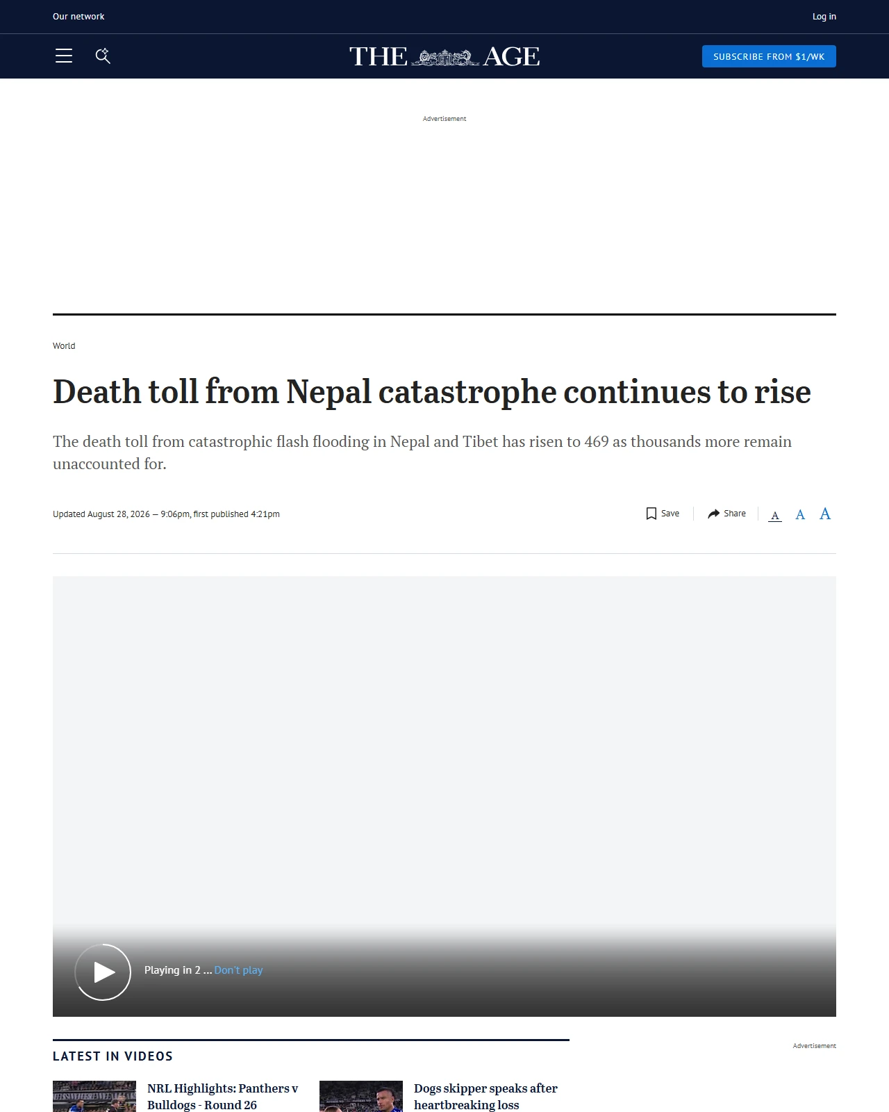 theage.com.au as published: Death toll from Nepal catastrophe continues to rise