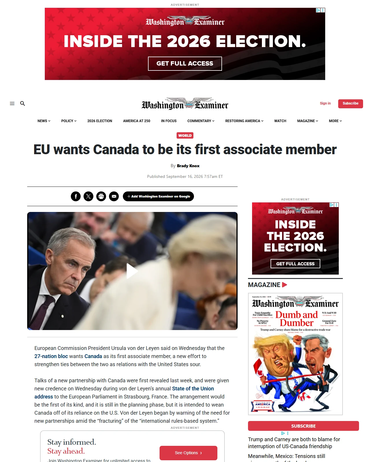 washingtonexaminer.com as published: EU wants Canada to be its first associate member