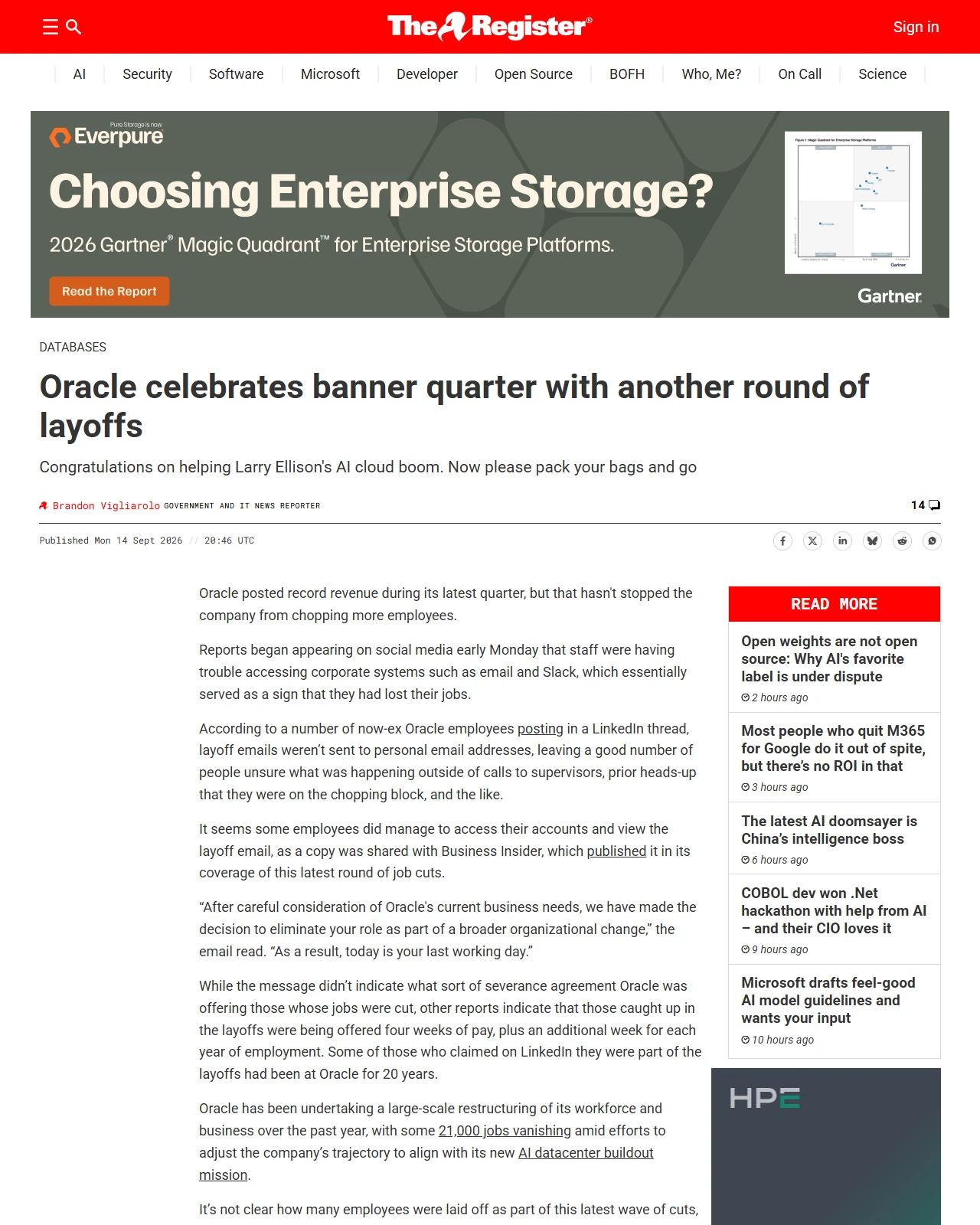 theregister.com as published: Oracle celebrates banner quarter with another round of layoffs