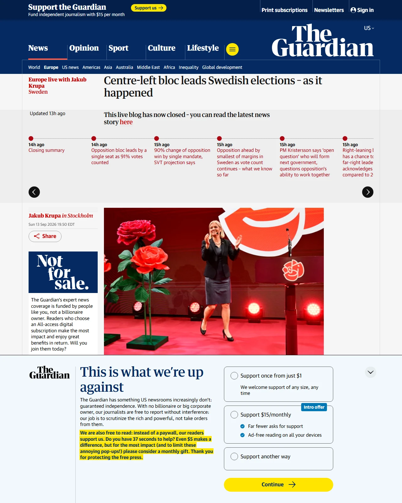 theguardian.com as published: Centre-left bloc leads Swedish elections – as it happened