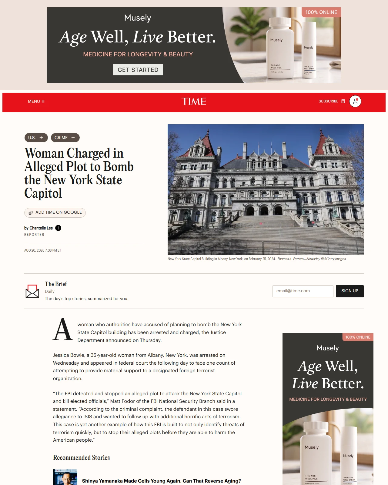 time.com as published: Woman Charged in Alleged Plot to Bomb the New York State Capitol