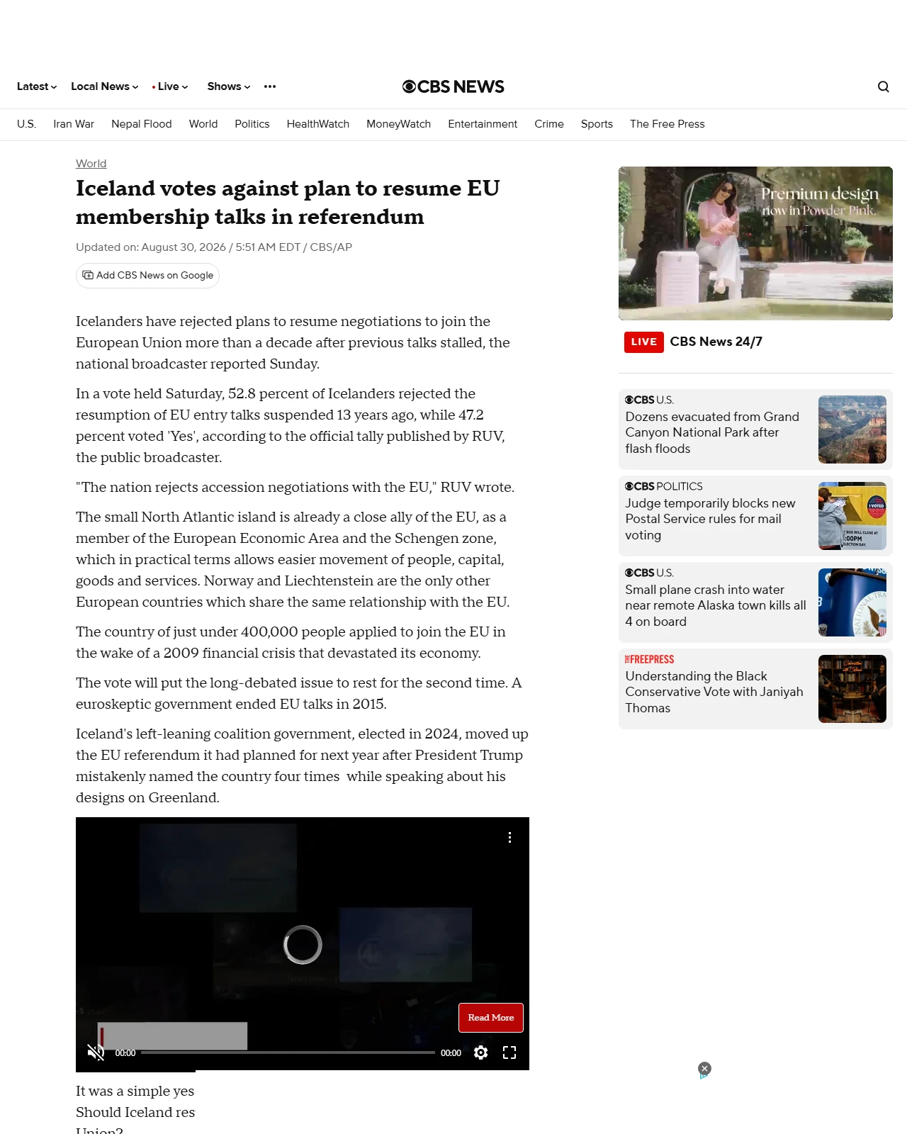 cbsnews.com as published: Iceland rejects EU membership talks in referendum vote