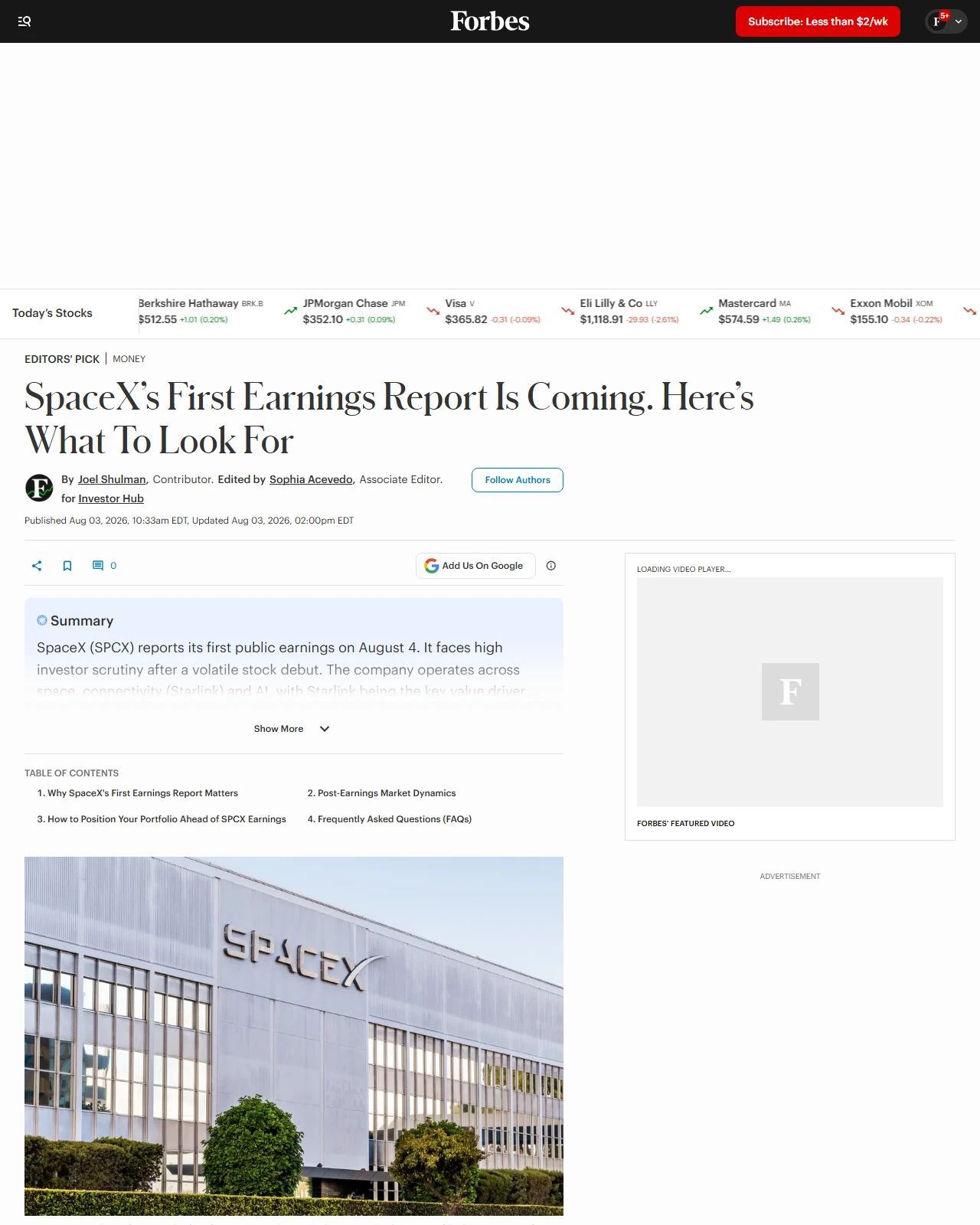 forbes.com as published: SpaceX’s First Earnings Report Is Coming. Here’s What To Look Out For