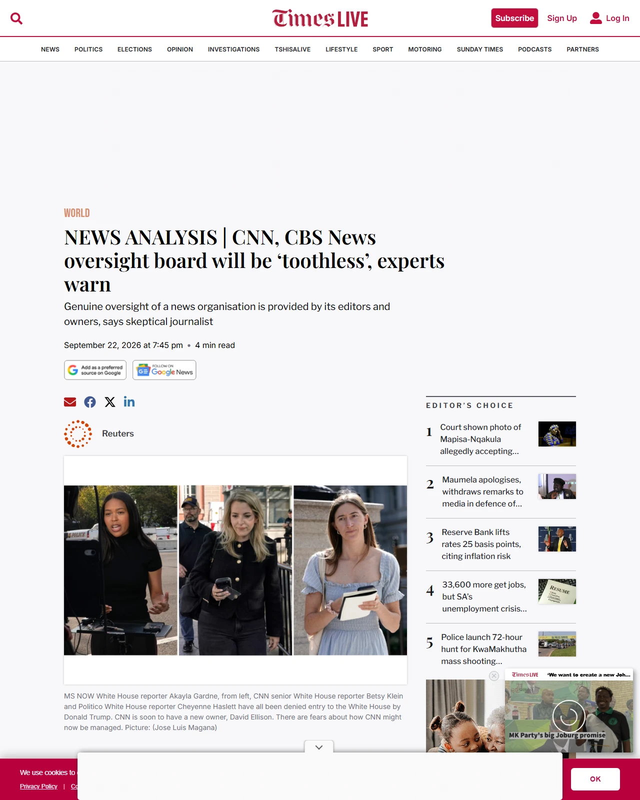 timeslive.co.za as published: NEWS ANALYSIS | CNN, CBS News oversight board will be ‘toothless’, experts warn