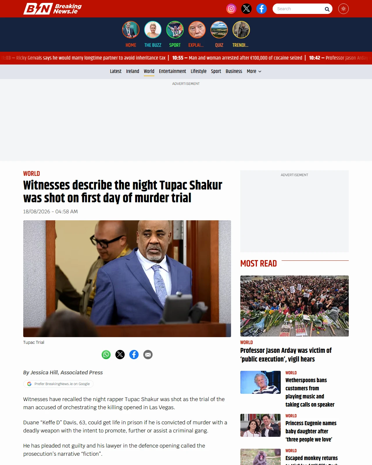 breakingnews.ie as published: Witnesses describe the night Tupac Shakur was shot on first day of murder trial