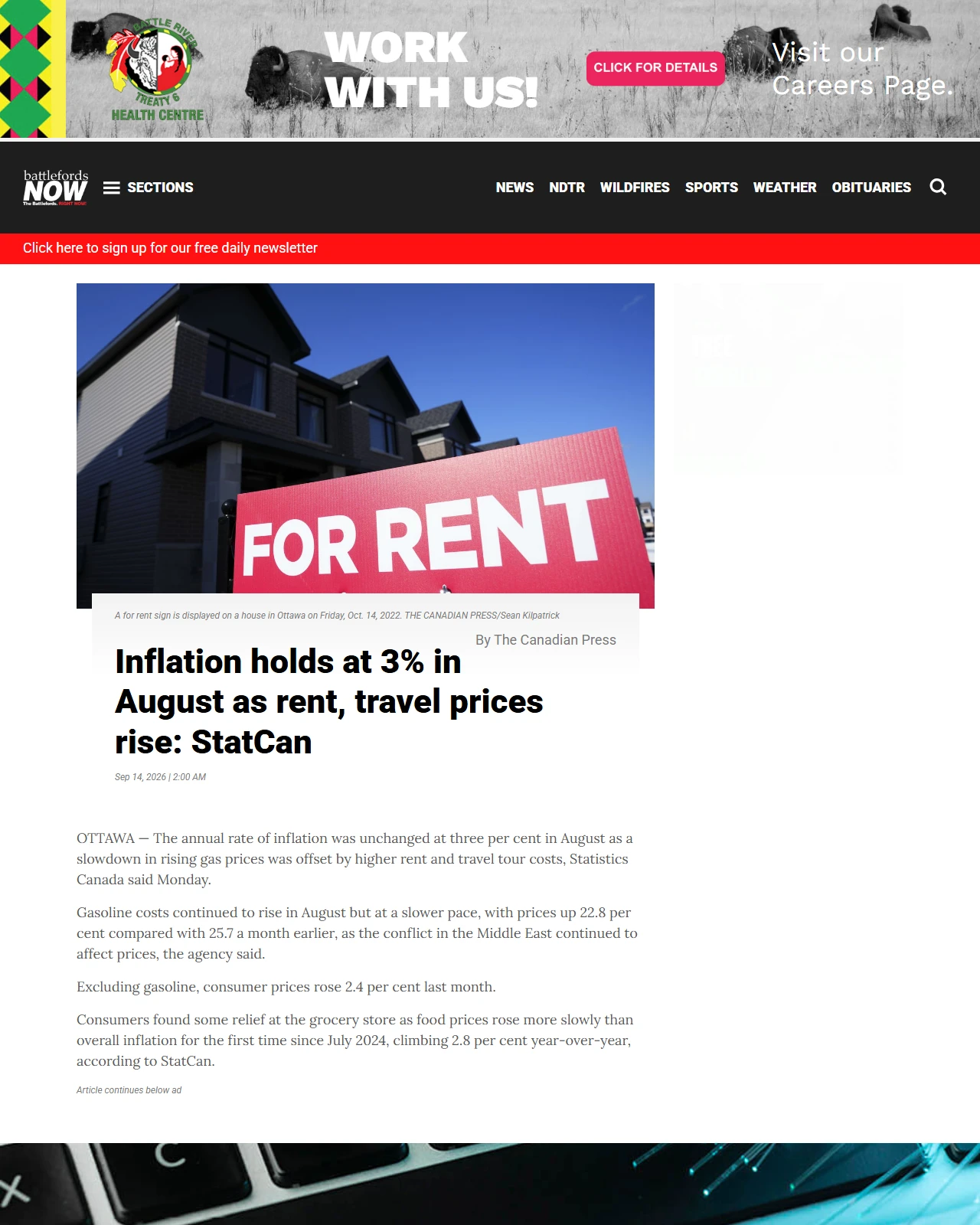 battlefordsnow.com as published: Statistics Canada to report inflation figures for August this morning