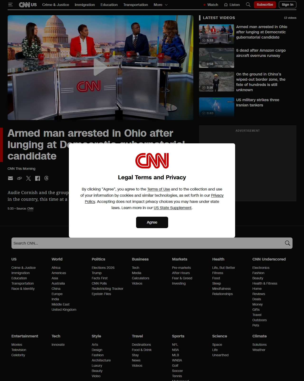 cnn.com as published: Armed man arrested in Ohio after lunging at Democratic gubernatorial candidate