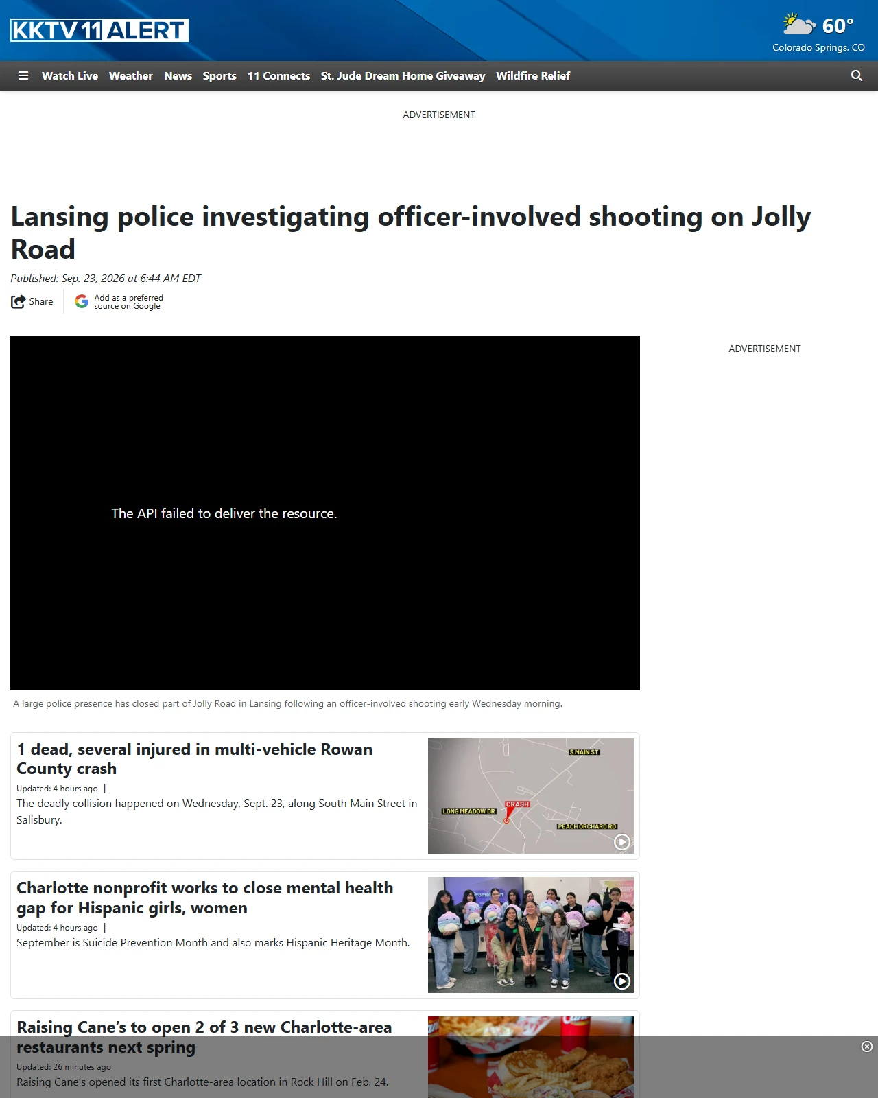 kktv.com as published: Lansing police investigating officer-involved shooting on Jolly Road