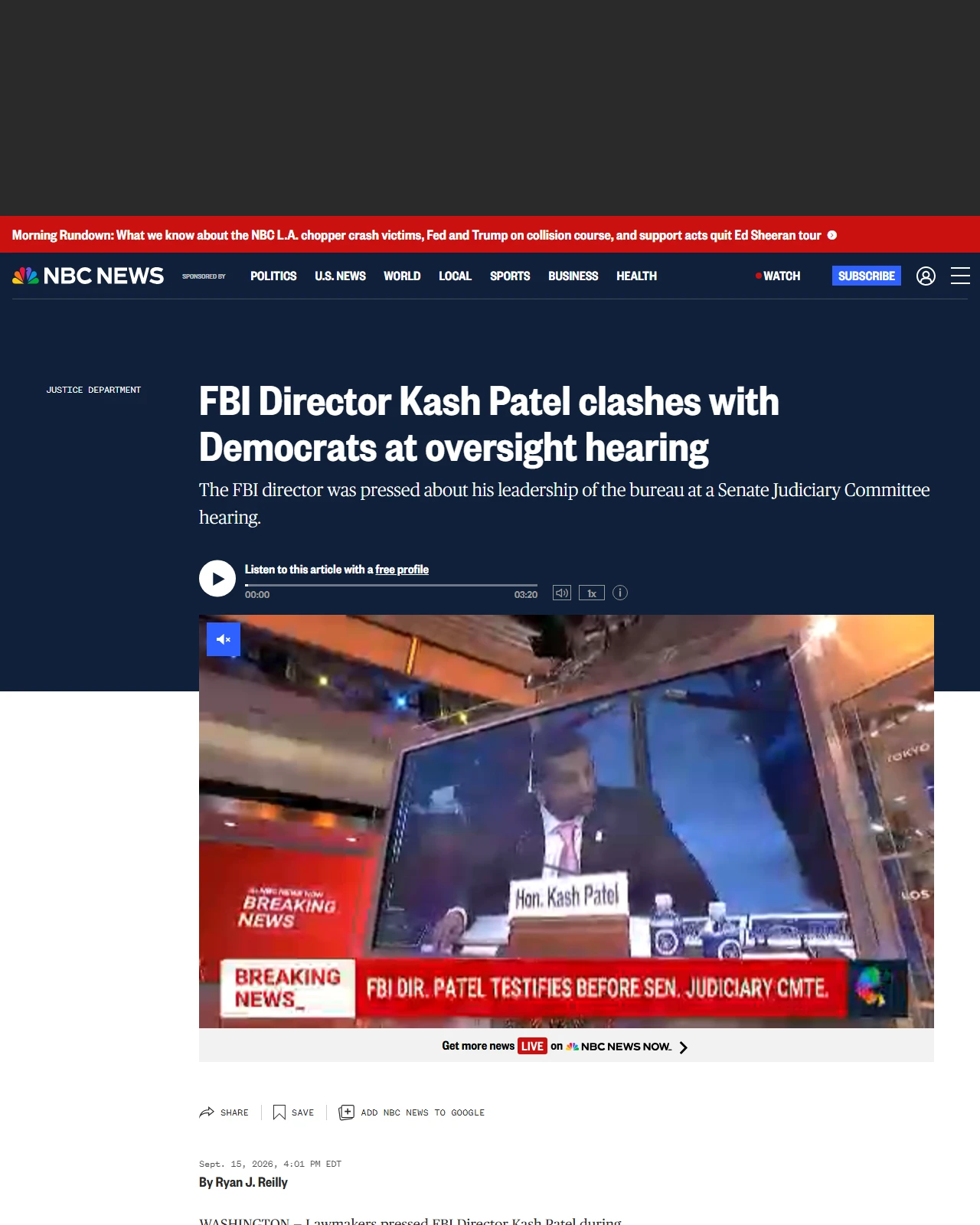 nbcnews.com as published: FBI Director Kash Patel clashes with Democrats at oversight hearing