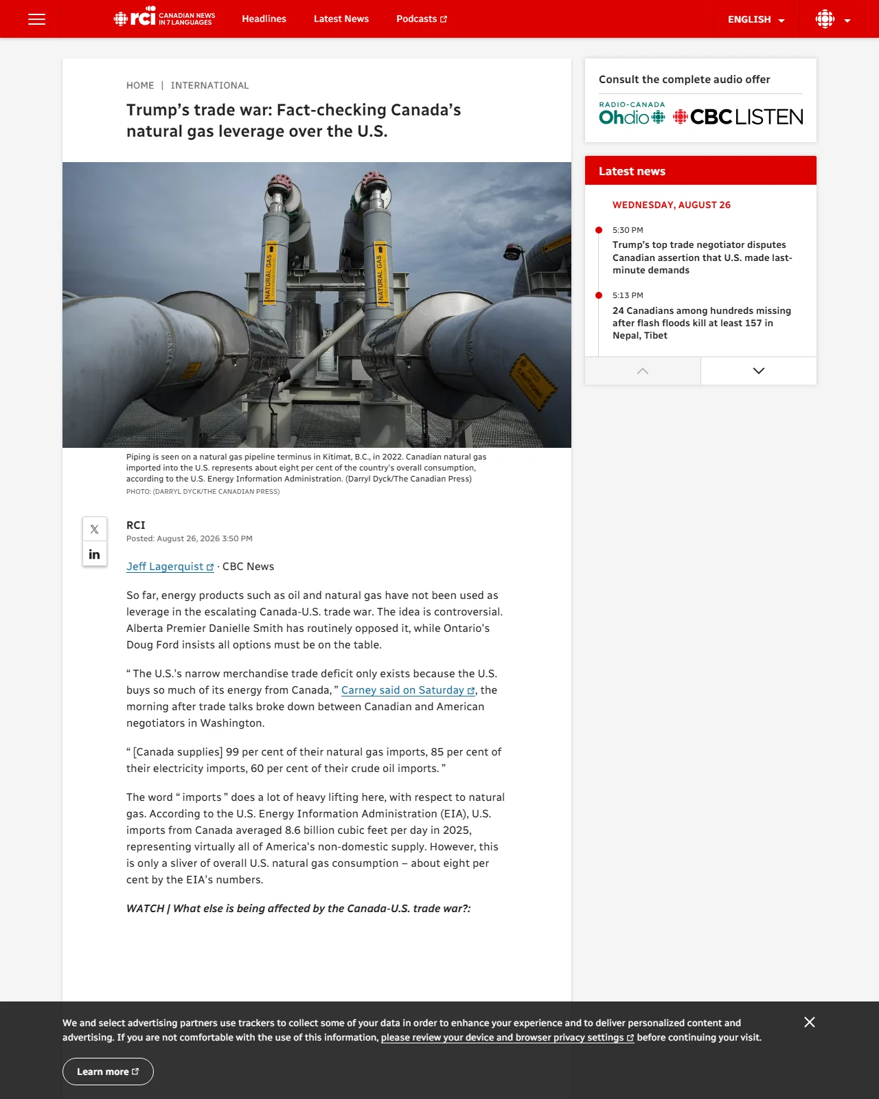 ici.radio-canada.ca as published: Trump’s trade war: Fact-checking Canada’s natural gas leverage over the U.S. - Radio-Canada