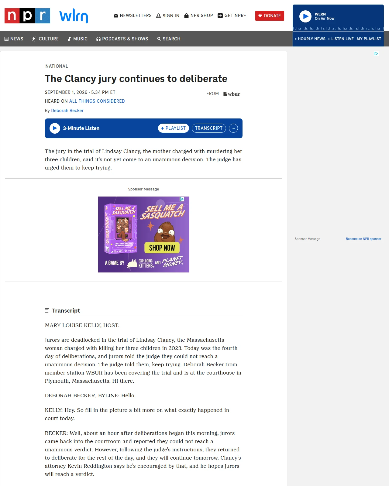 npr.org as published: The Clancy jury continues to deliberate