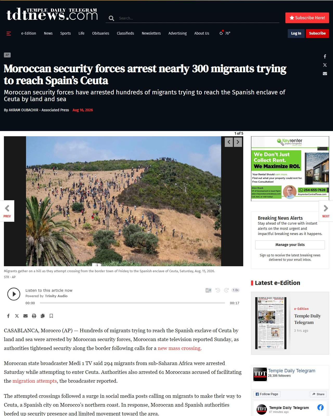 tdtnews.com as published: Moroccan security forces arrest nearly 300 migrants trying to reach Spain’s Ceuta
