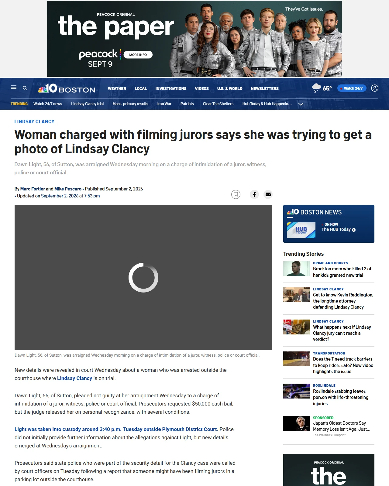 nbcboston.com as published: Woman charged with filming jurors says she was trying to get a photo of Lindsay Clancy