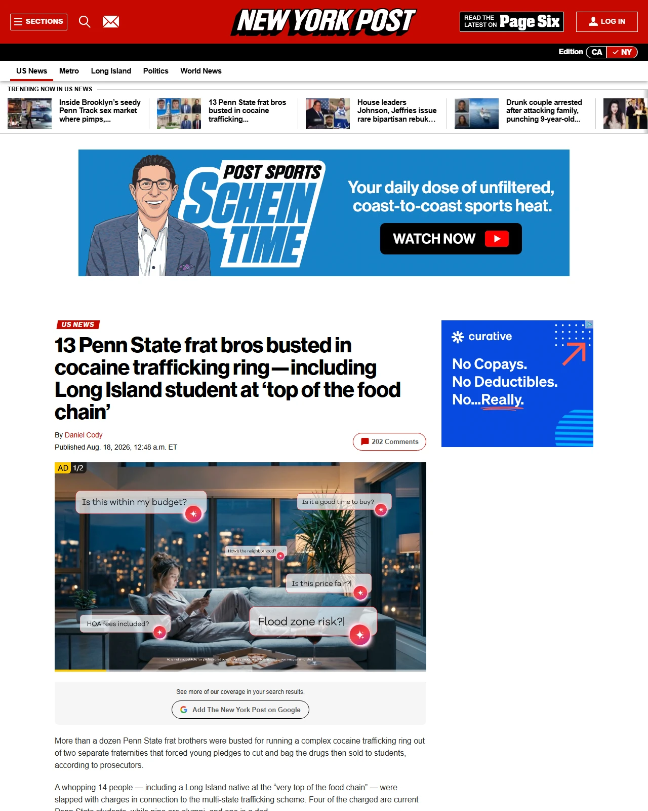 nypost.com as published: 13 Penn State frat bros busted in cocaine trafficking ring—including Long Island student at ‘top of the food chain’