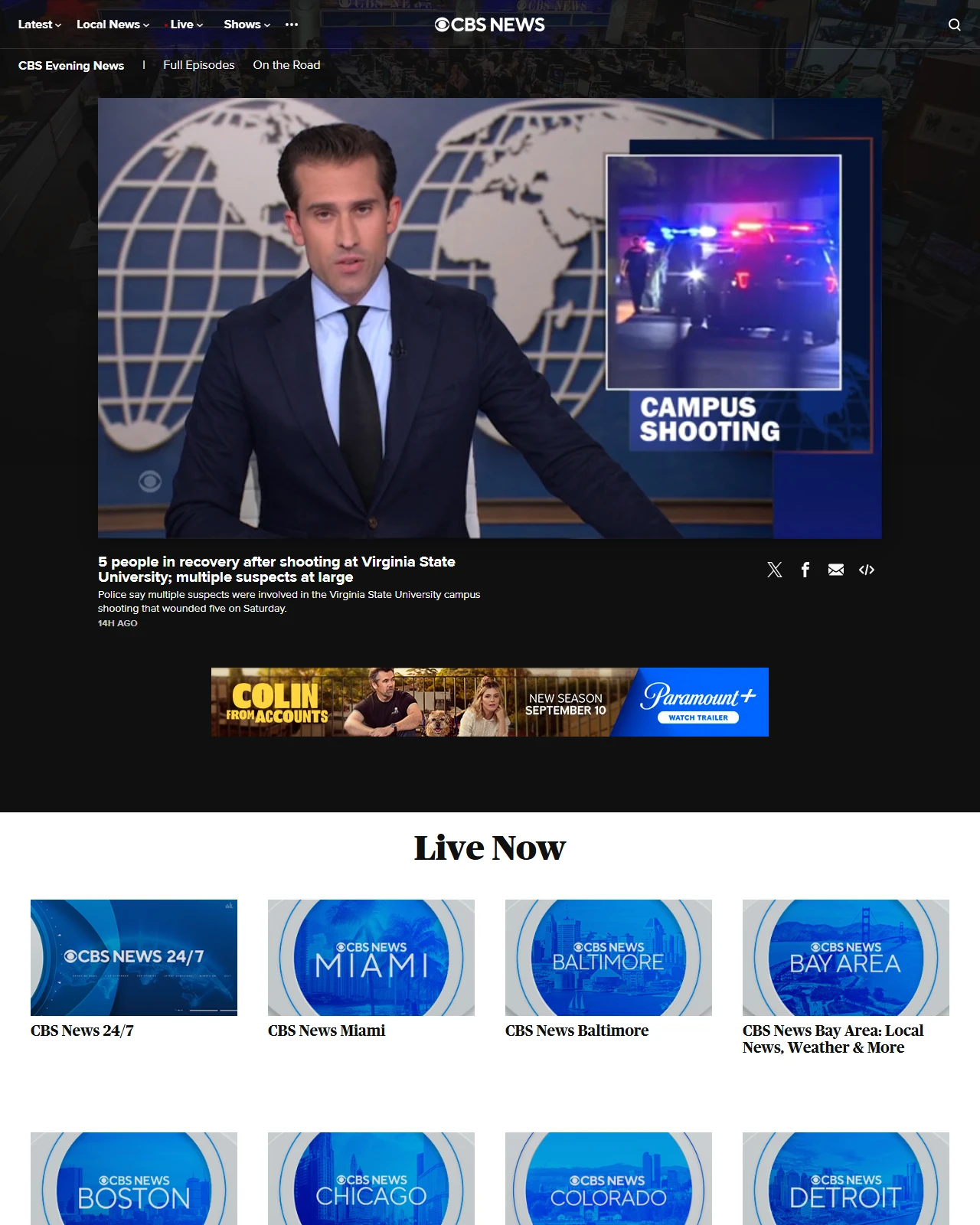 cbsnews.com as published: 5 people in recovery after shooting at Virginia State University; multiple suspects at large