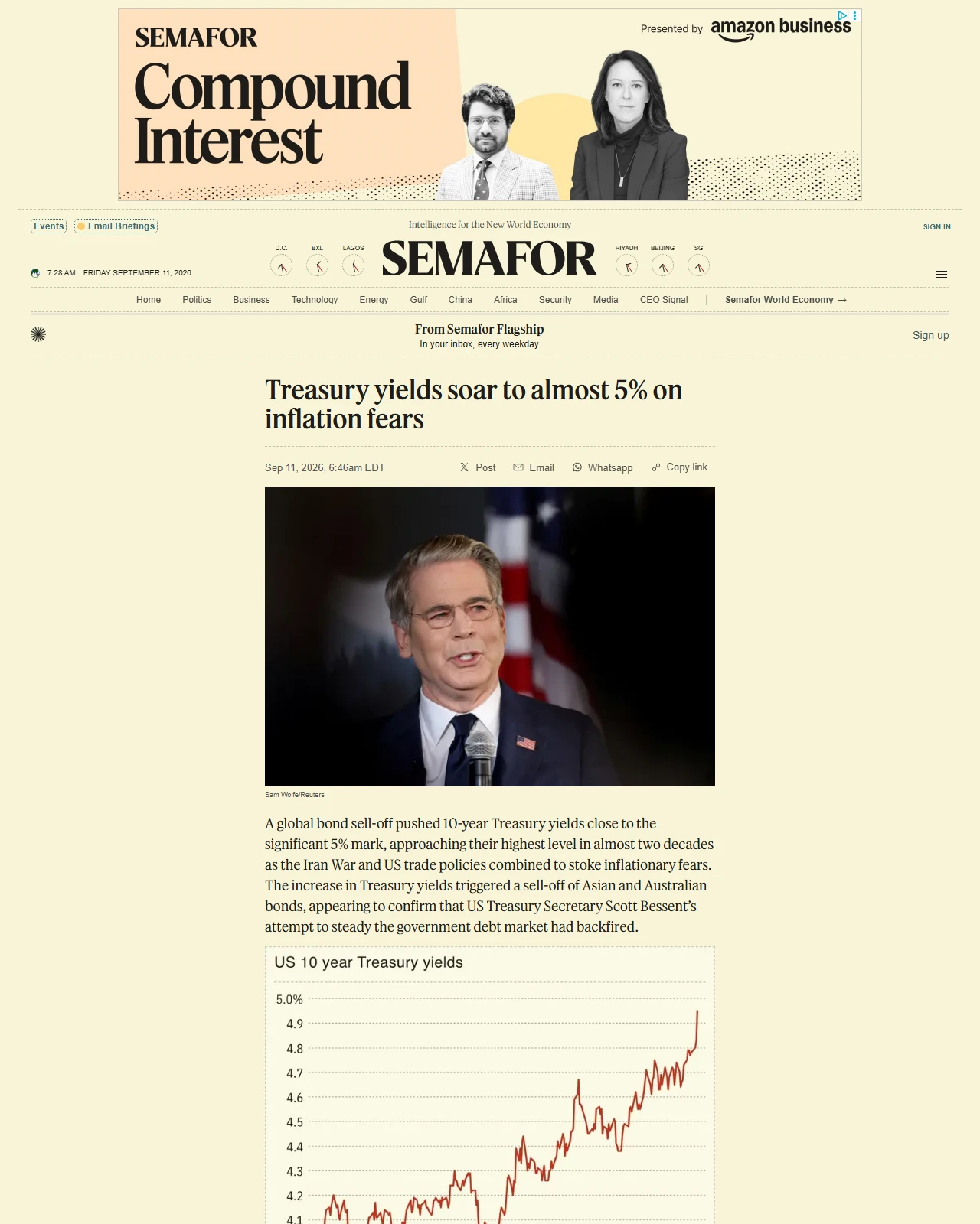 semafor.com as published: Treasury yields soar to almost 5% on inflation fears