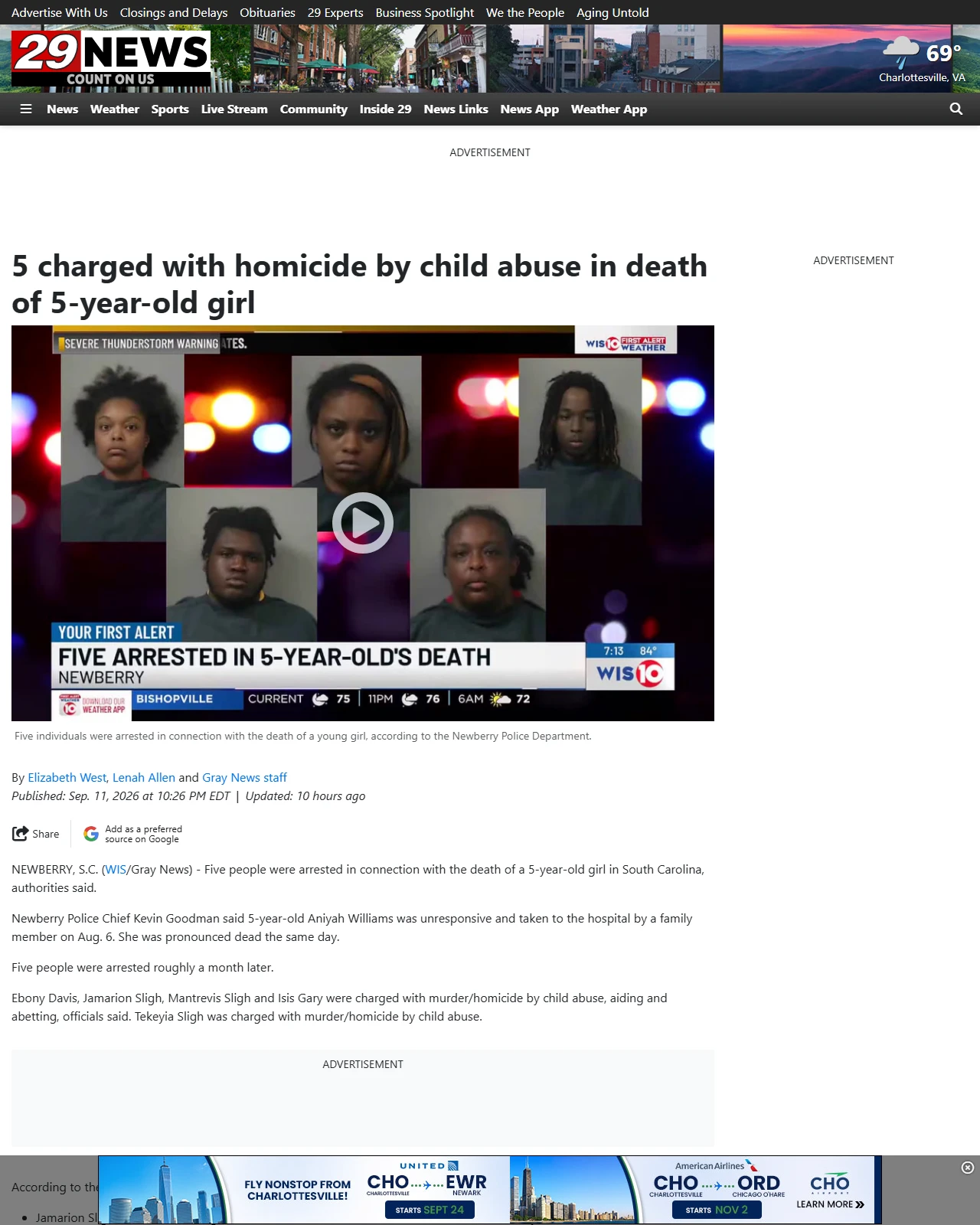 29news.com as published: 5 charged with homicide by child abuse in death of 5-year-old girl