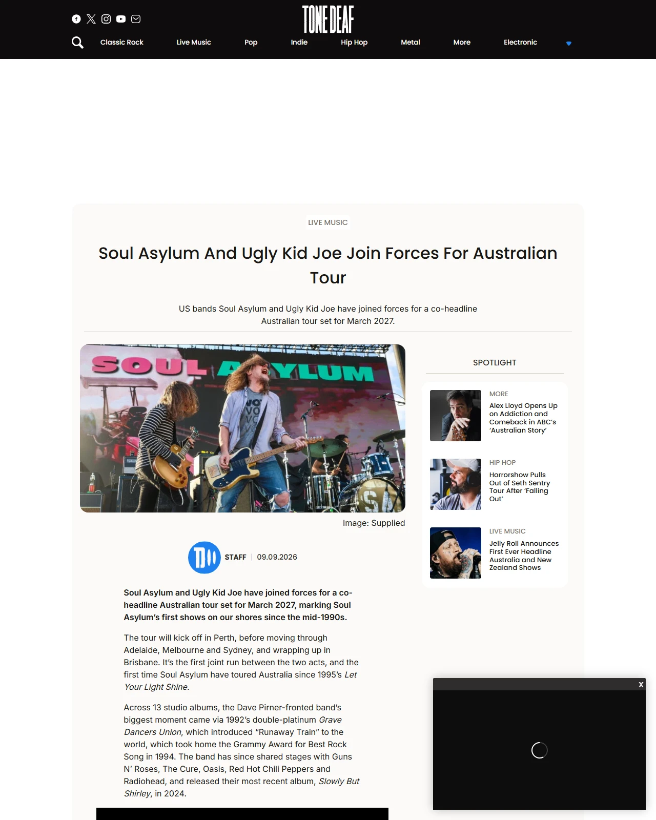 tonedeaf.thebrag.com as published: Soul Asylum And Ugly Kid Joe Join Forces For Australian Tour