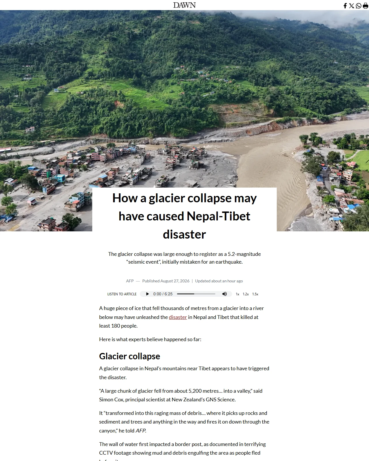 dawn.com as published: How a glacier collapse may have caused Nepal-Tibet disaster