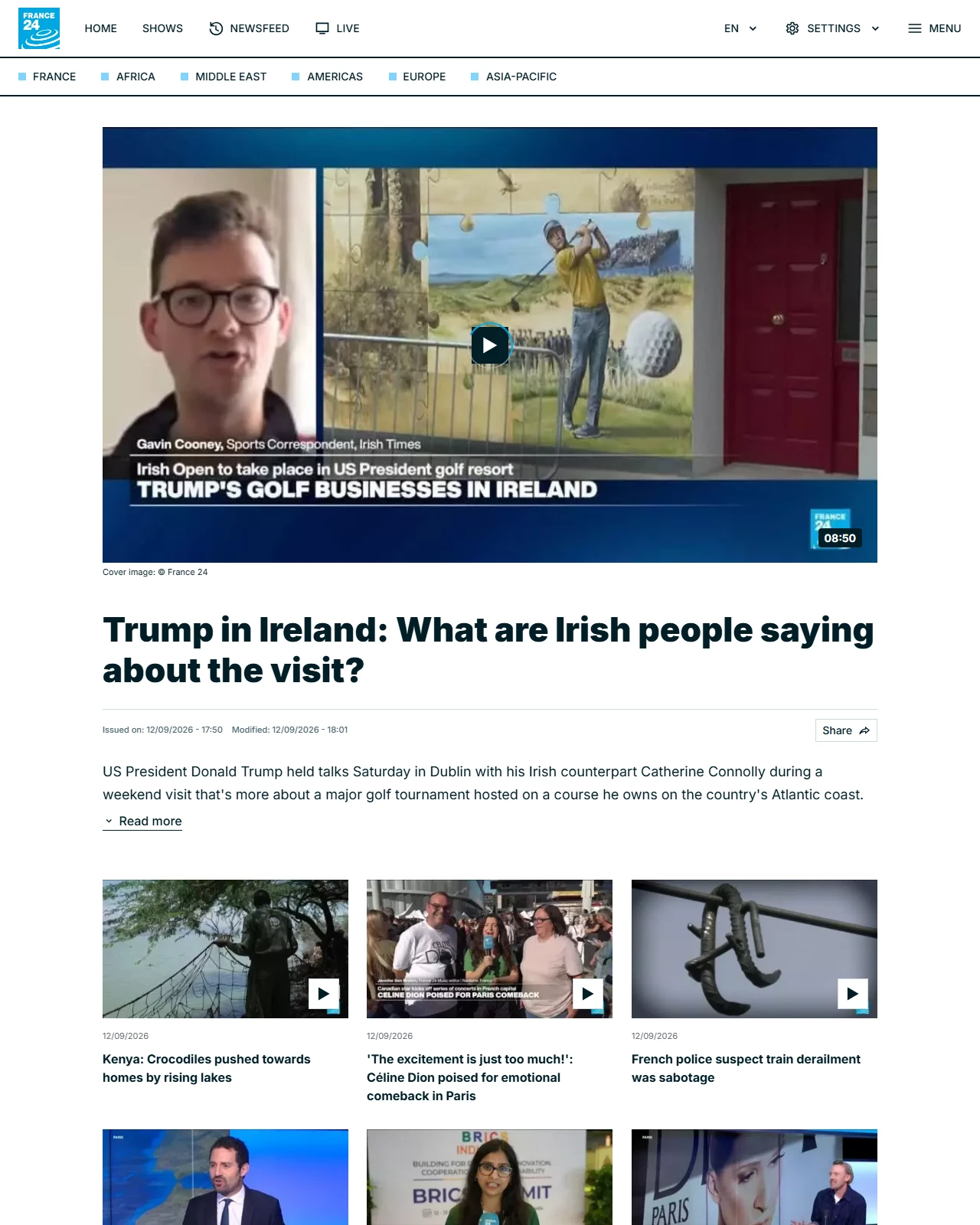 france24.com as published: Trump in Ireland: What are Irish people saying about the visit?