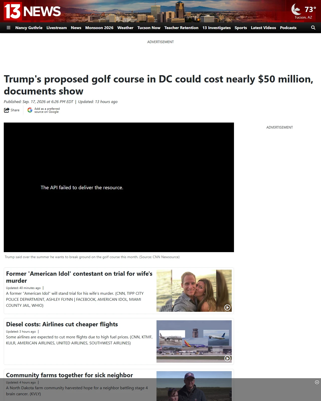 kold.com as published: Trump's proposed golf course in DC could cost nearly $50 million, documents show