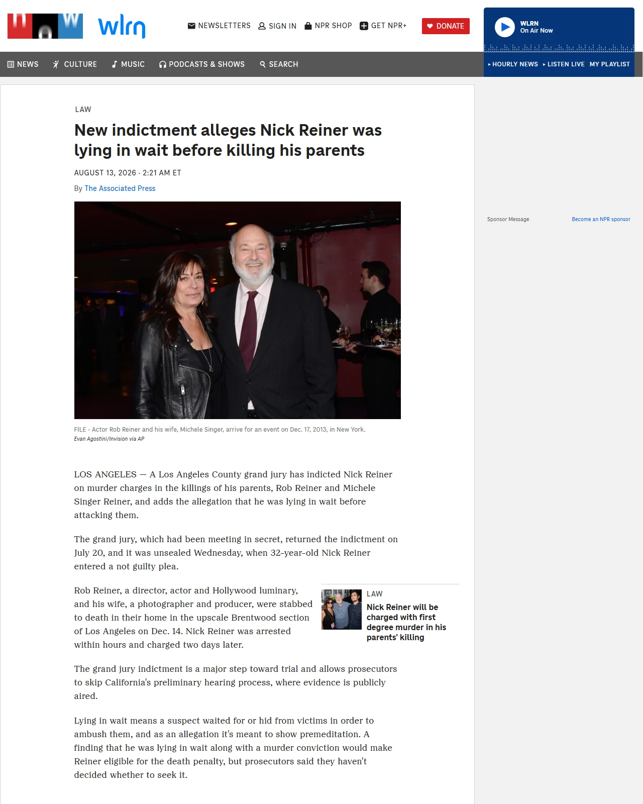 npr.org as published: New indictment alleges Nick Reiner was lying in wait before killing his parents