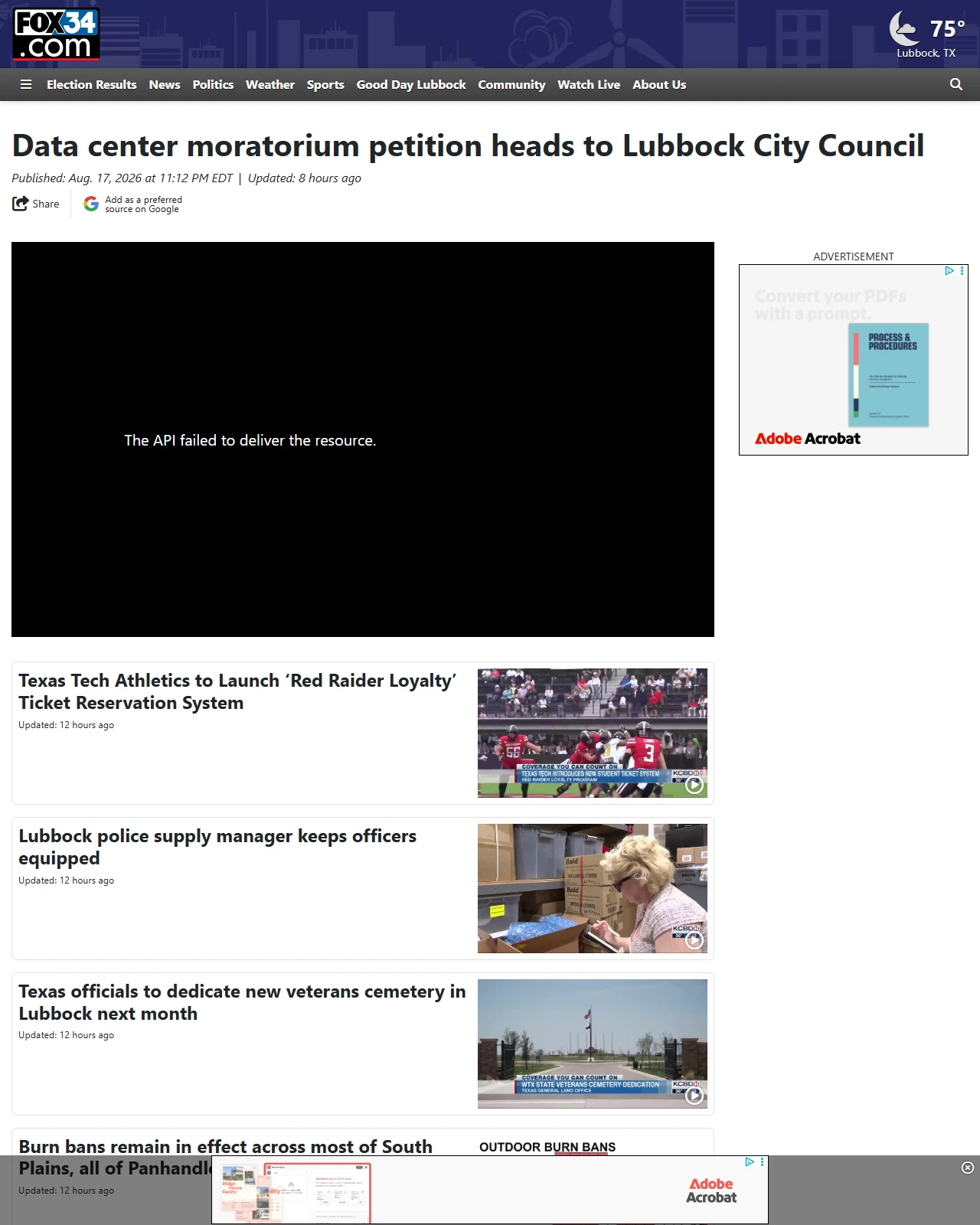 fox34.com as published: Data center moratorium petition heads to Lubbock City Council