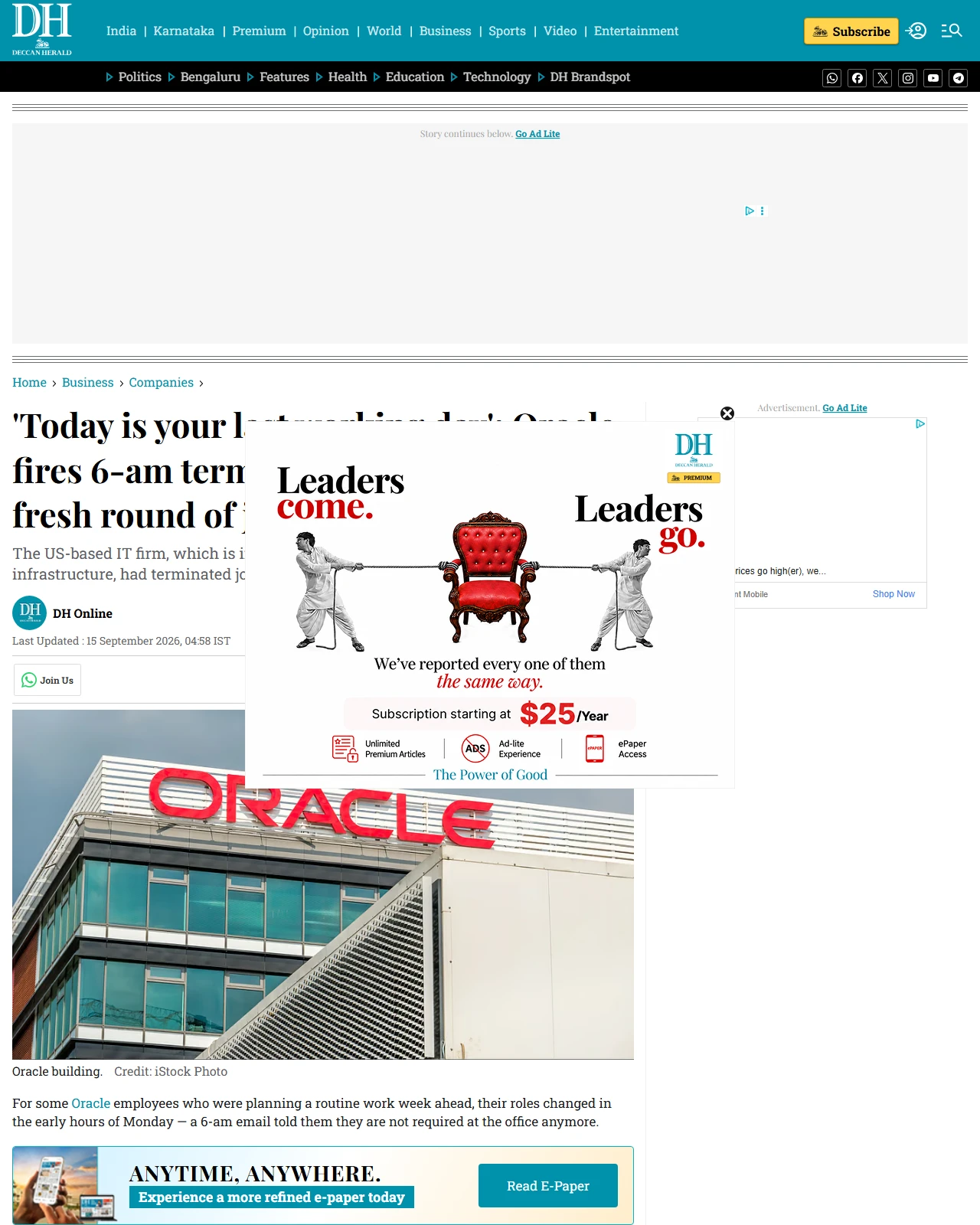 deccanherald.com as published: 'Today is your last working day': Oracle fires 6-am termination email to staff on fresh round of job cuts this year