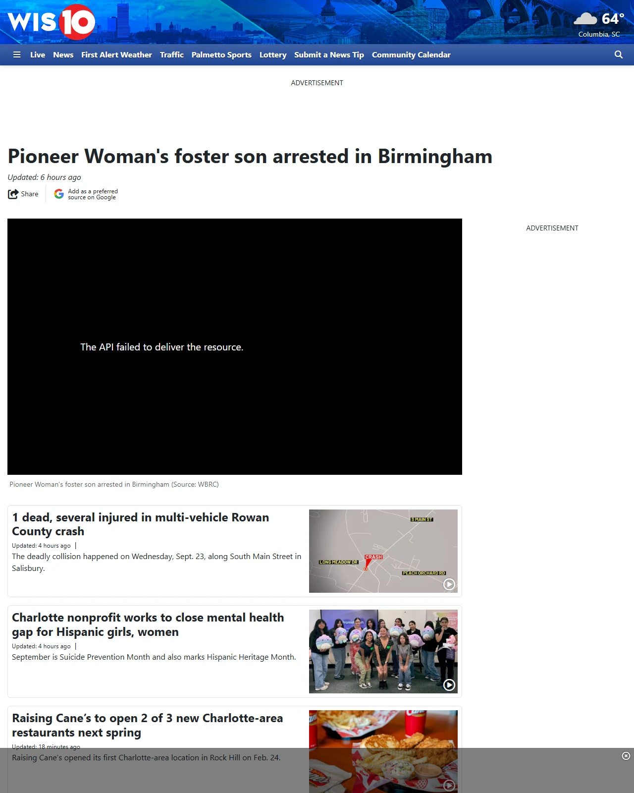 wistv.com as published: Pioneer Woman's foster son arrested in Birmingham