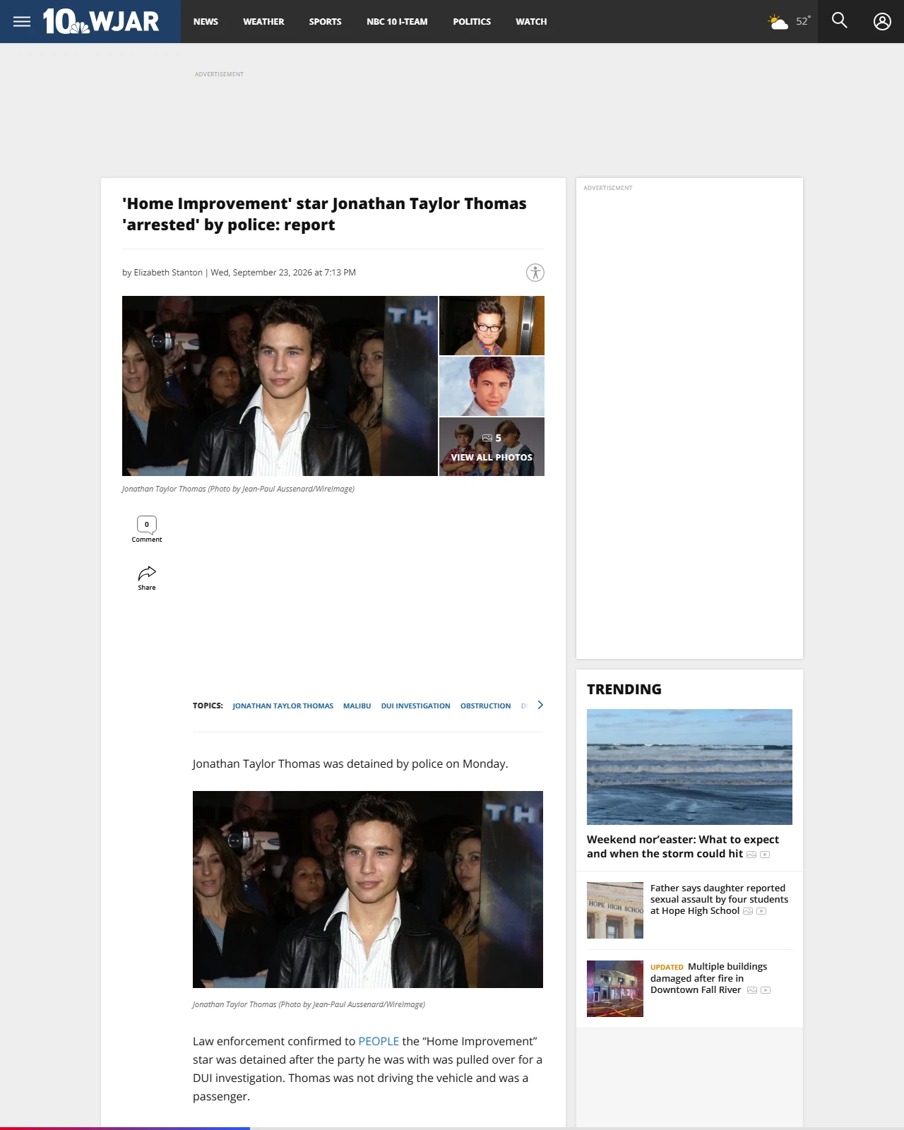 turnto10.com as published: 'Home Improvement' star Jonathan Taylor Thomas 'arrested' by police: report