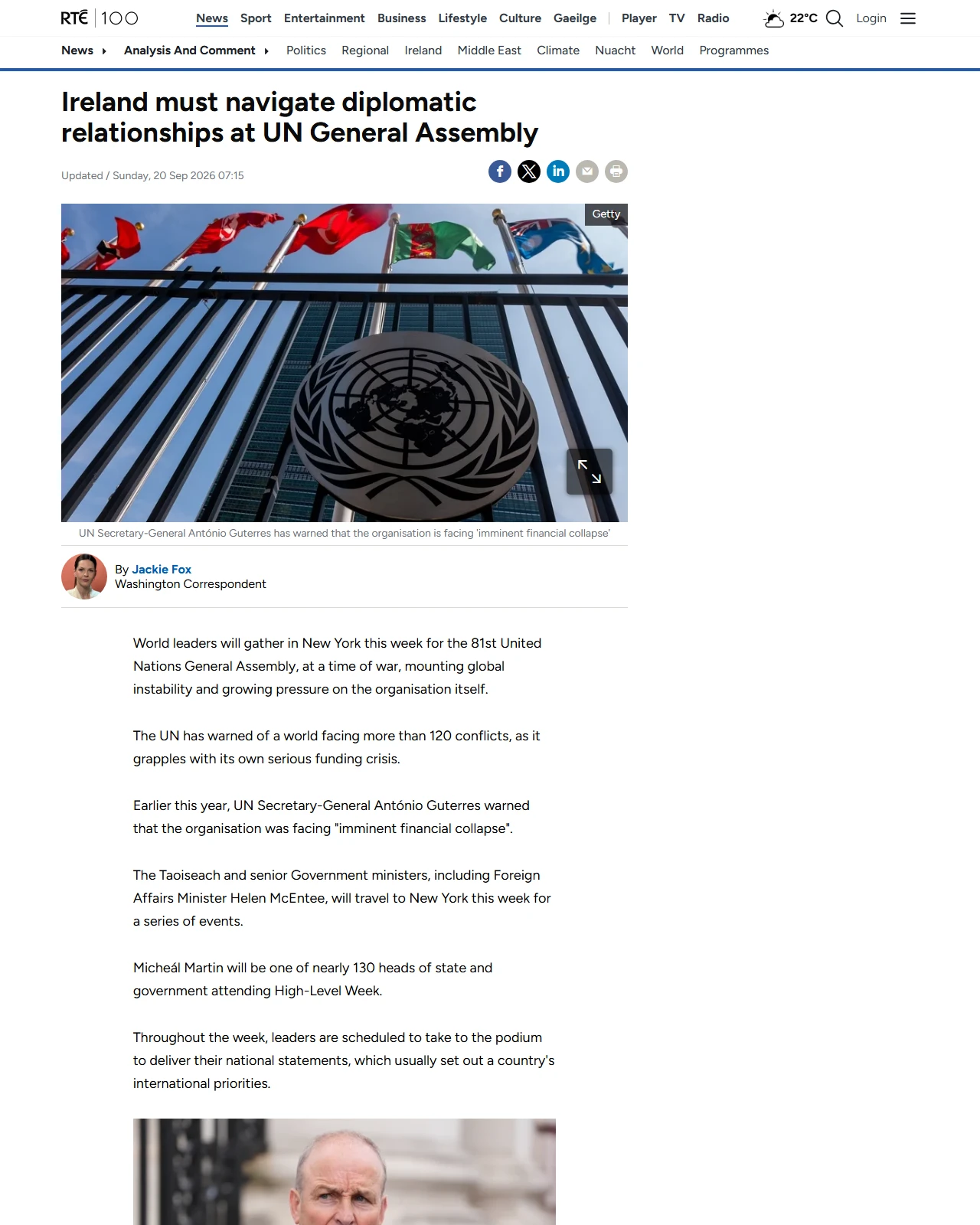 rte.ie as published: Ireland to navigate relationships at UN General Assembly