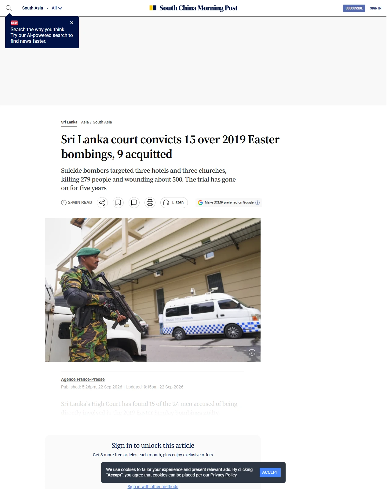 scmp.com as published: Sri Lanka court convicts 15 over 2019 Easter bombings, 9 acquitted