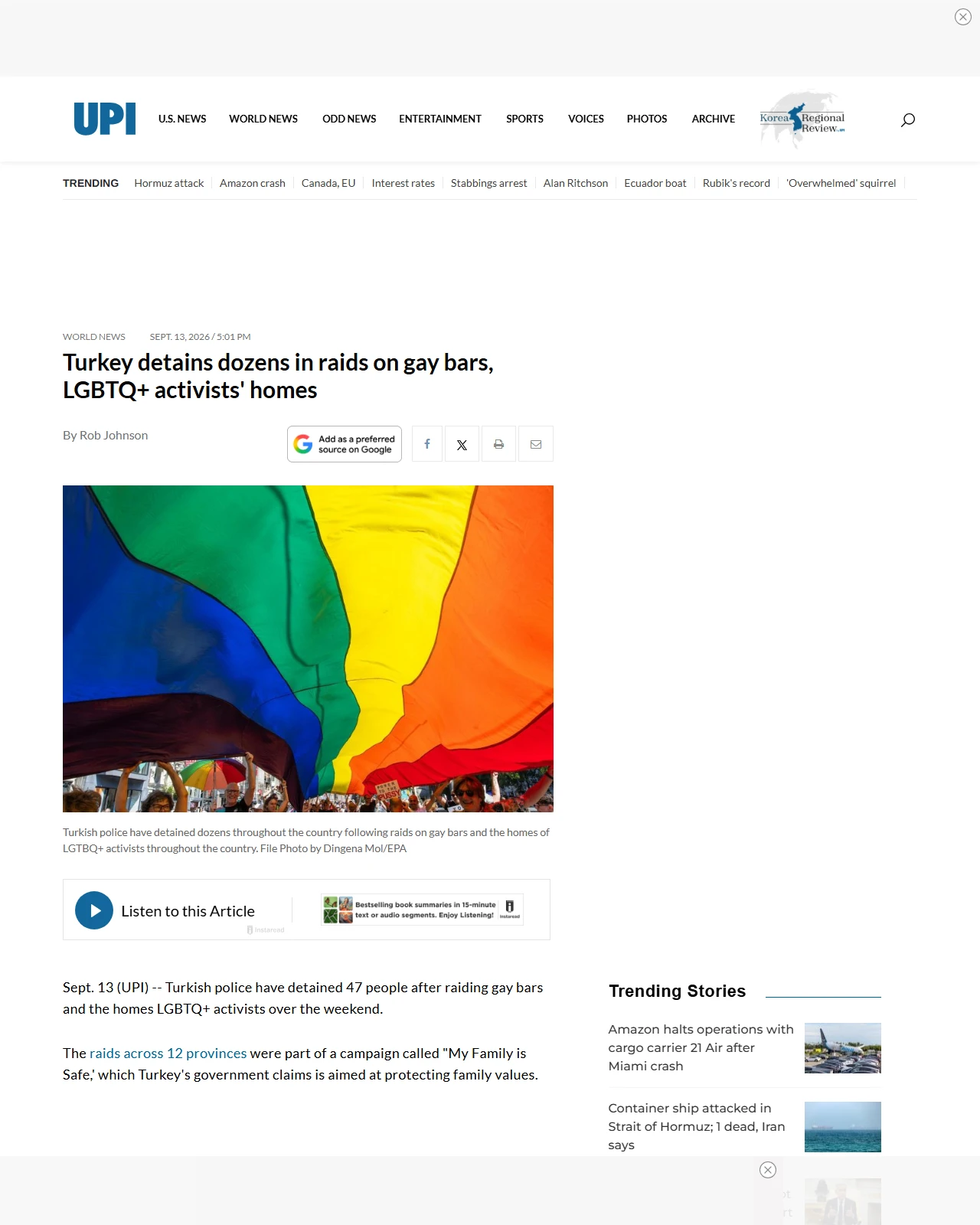 upi.com as published: Turkey detains dozens in raids on gay bars,  LGBTQ+ activists' homes