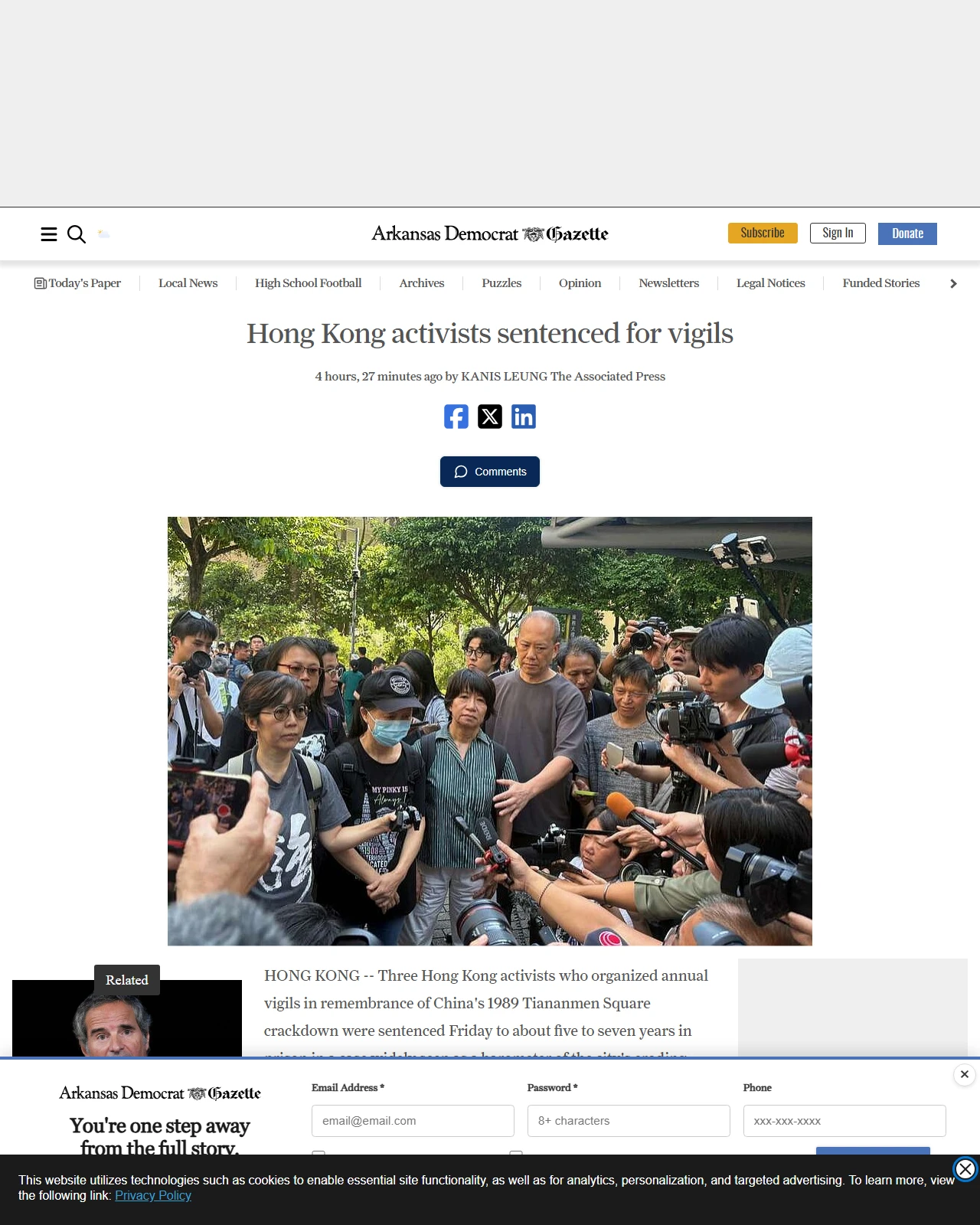arkansasonline.com as published: Hong Kong activists sentenced for vigils - The Arkansas Democrat-Gazette