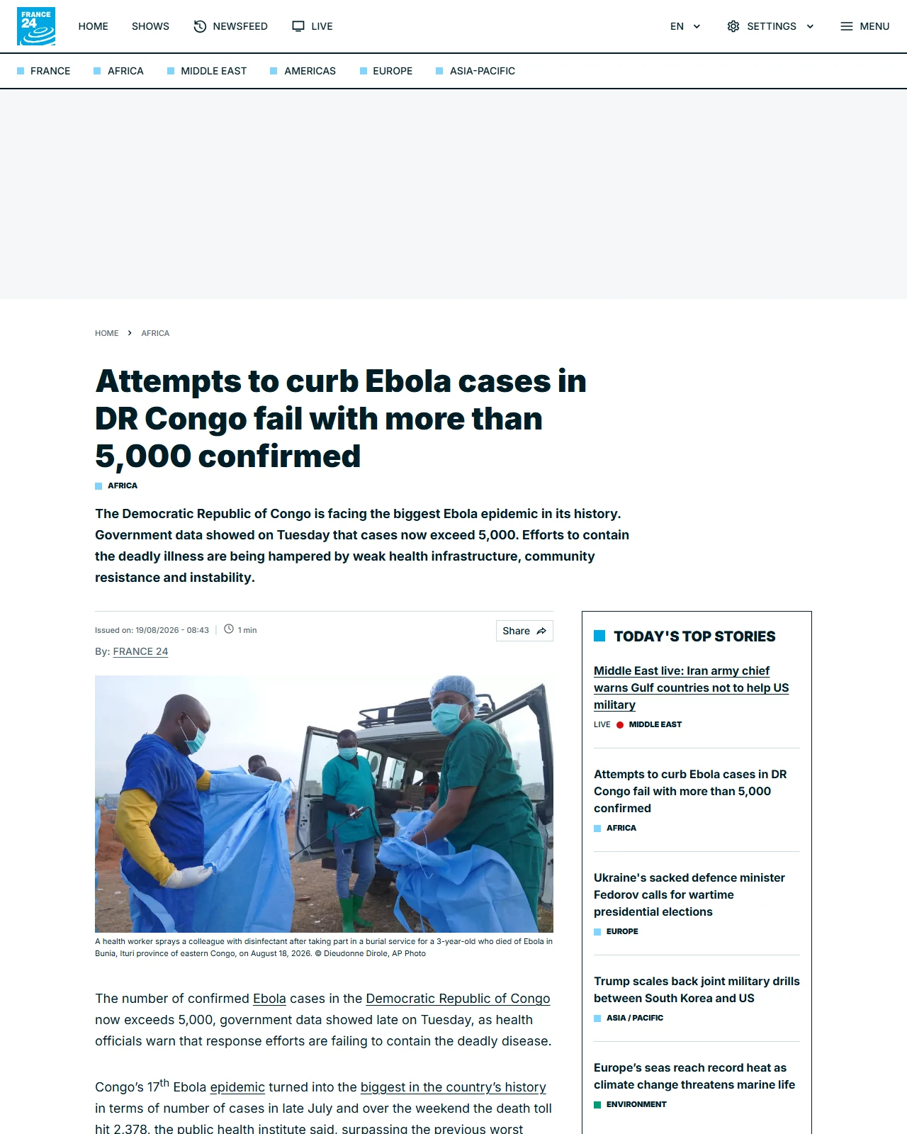 france24.com as published: 🔴 Ebola in DR Congo: More than 5,000 cases reported amid fears of international spread