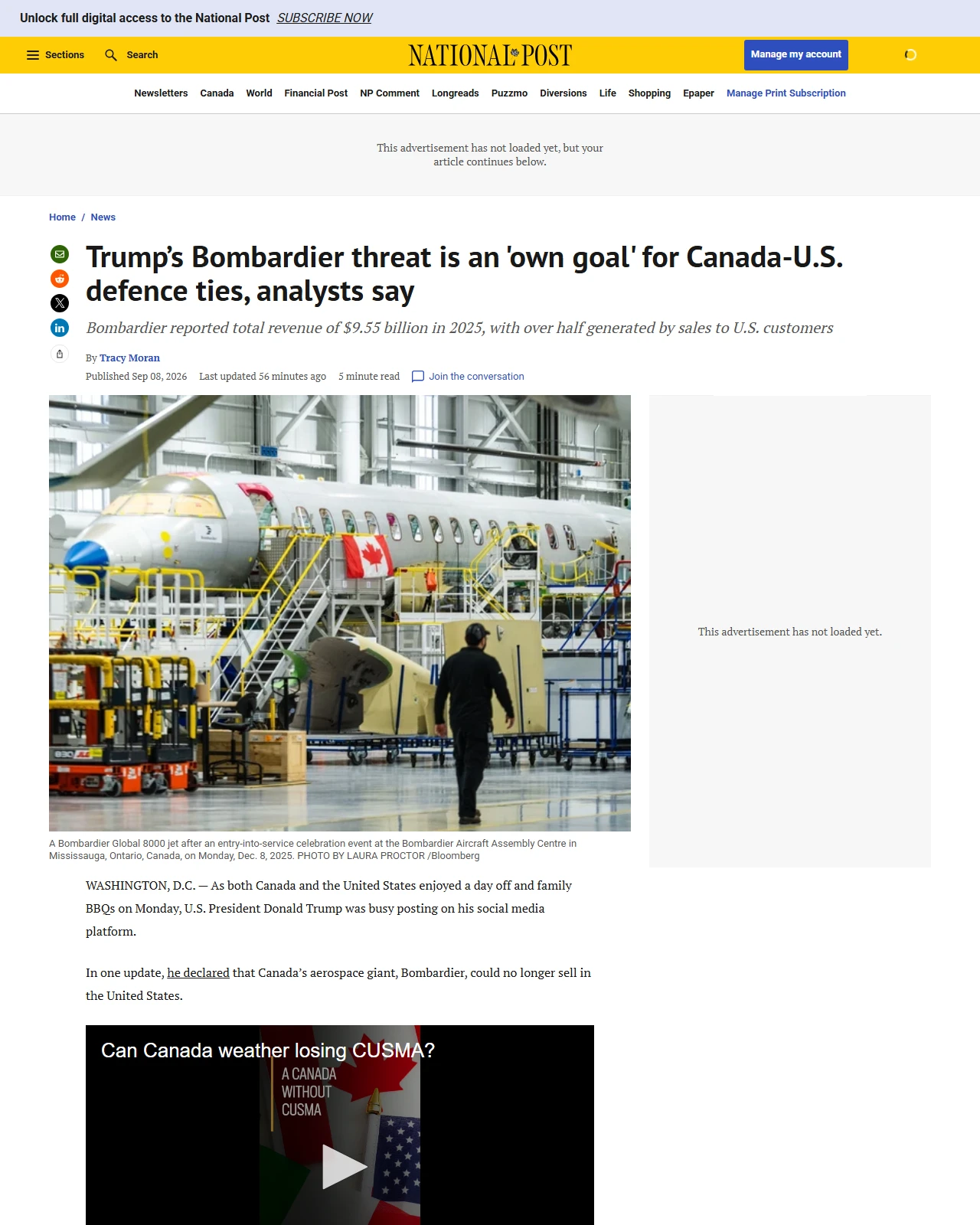 nationalpost.com as published: Trump’s Bombardier threat is an 'own goal' for Canada-U.S. defence ties, analysts say
