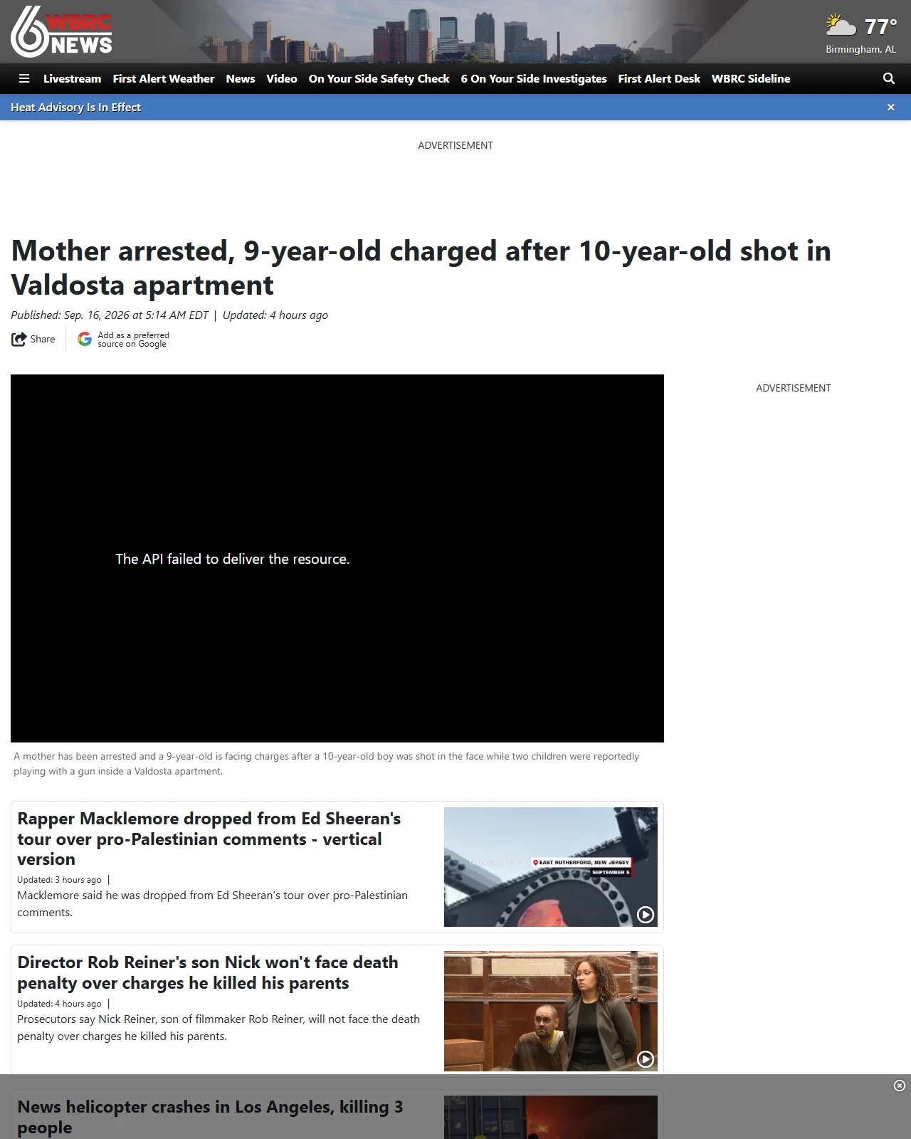wbrc.com as published: Mother arrested, 9-year-old charged after 10-year-old shot in Valdosta apartment