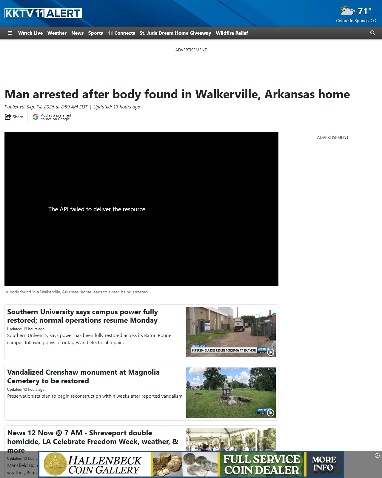 kktv.com as published: Man arrested after body found in Walkerville, Arkansas home