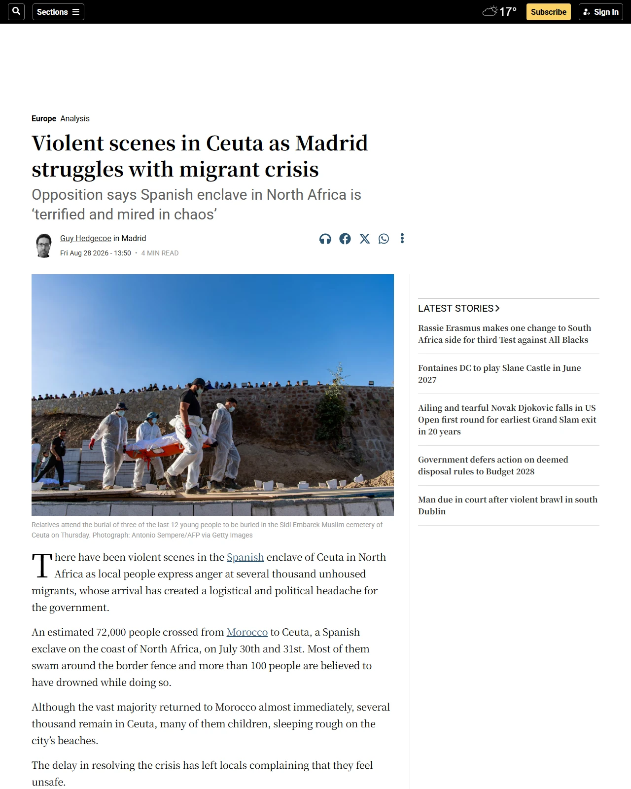 irishtimes.com as published: Violent scenes in Ceuta as Madrid struggles with migrant crisis