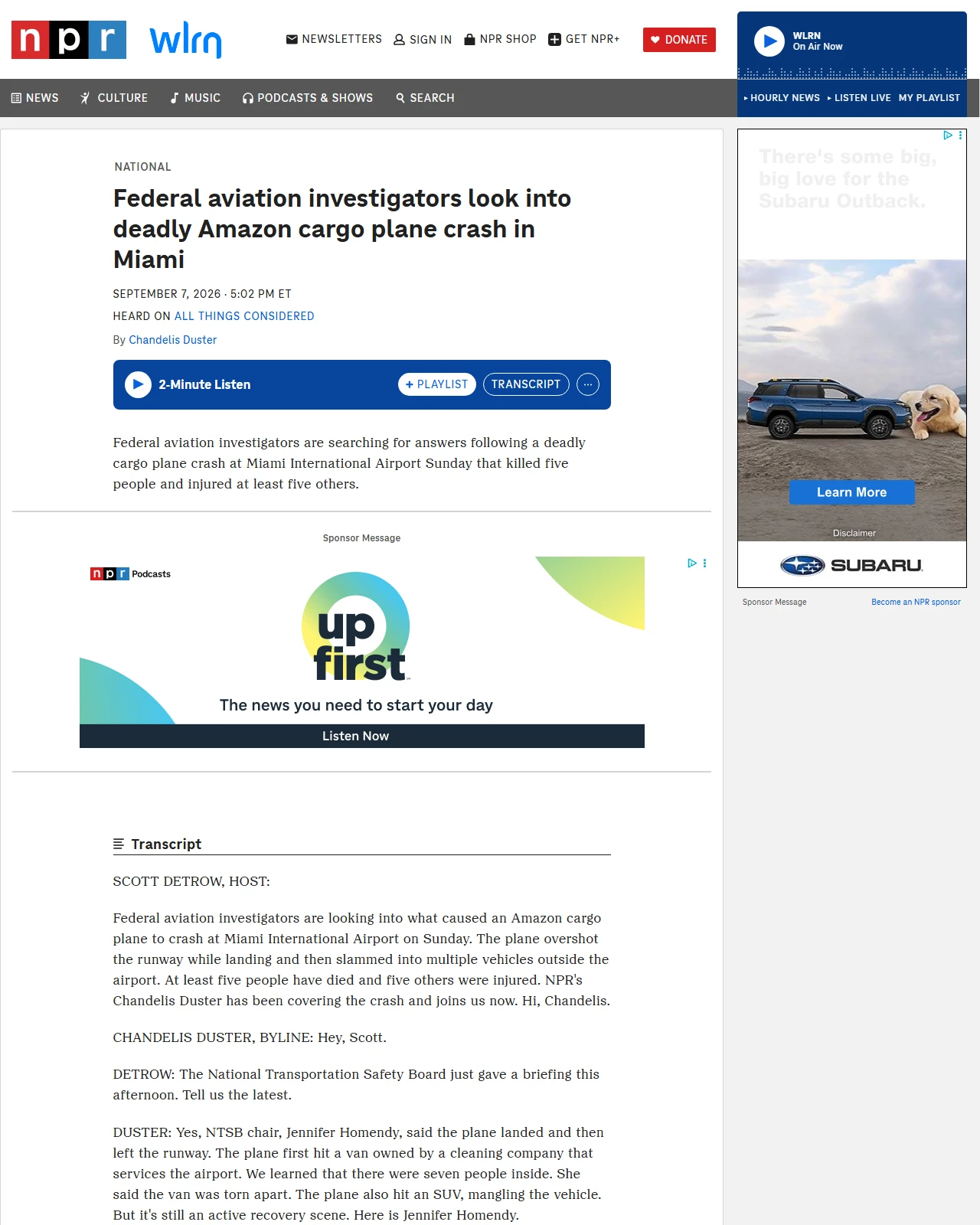 npr.org as published: Federal aviation investigators look into deadly Amazon cargo plane crash in Miami